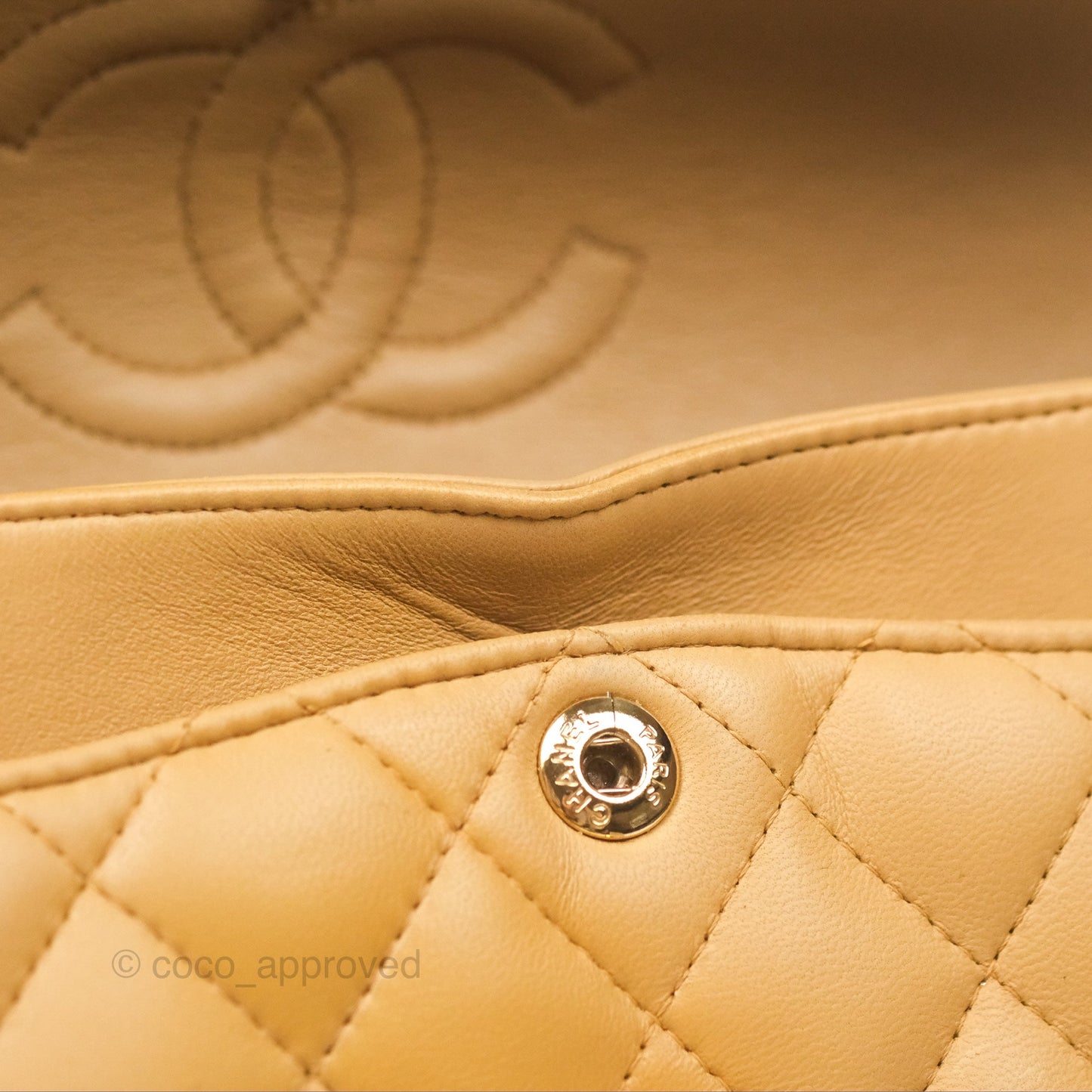 Chanel Vintage Small Classic Flap Beige Lambskin 24K Gold Hardware