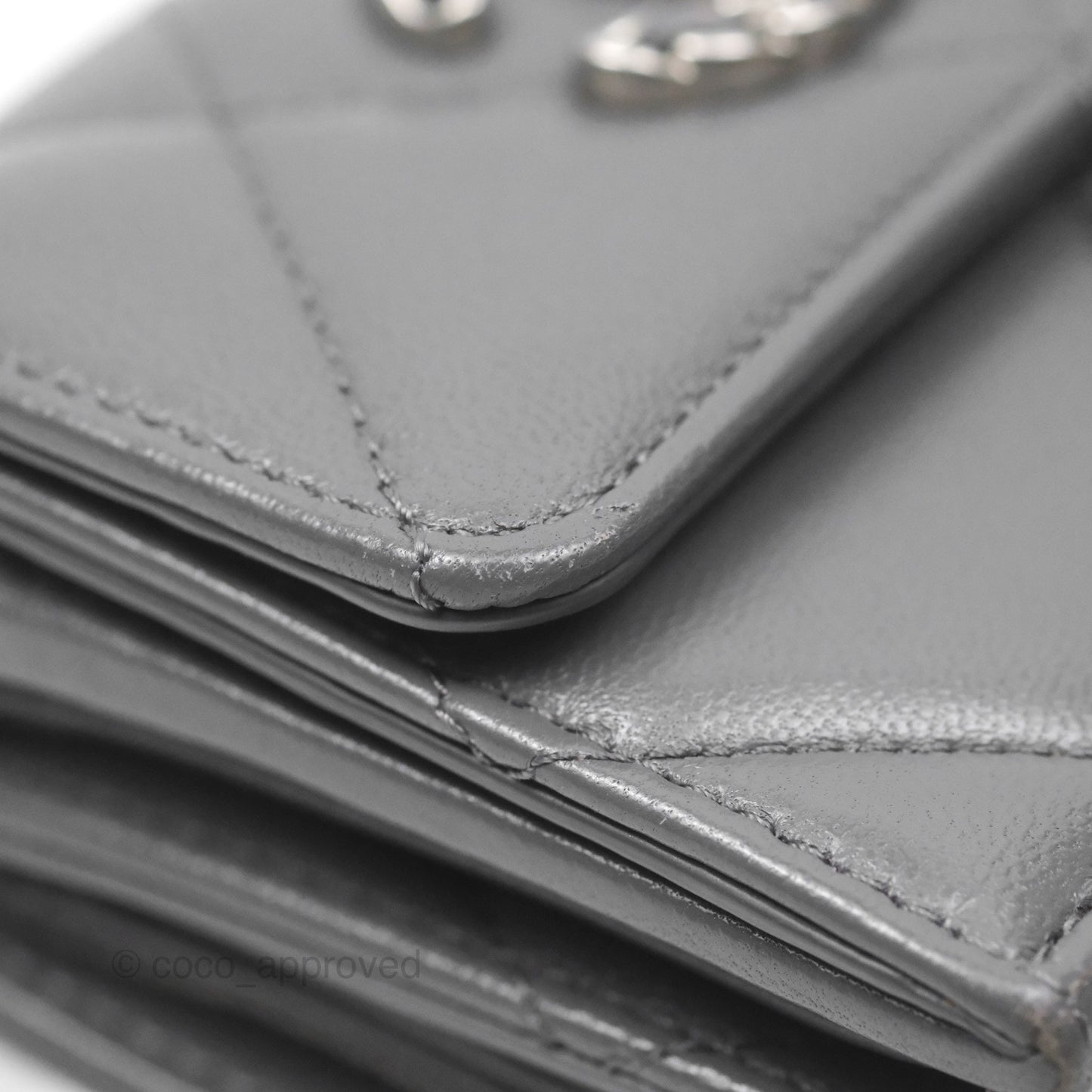 Chanel 19 Grey Short Trifold Wallet Lambskin Silver Hardware