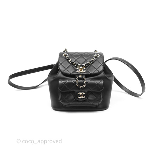 Chanel Small Duma Drawstring Backpack Black Lambskin Gold Hardware