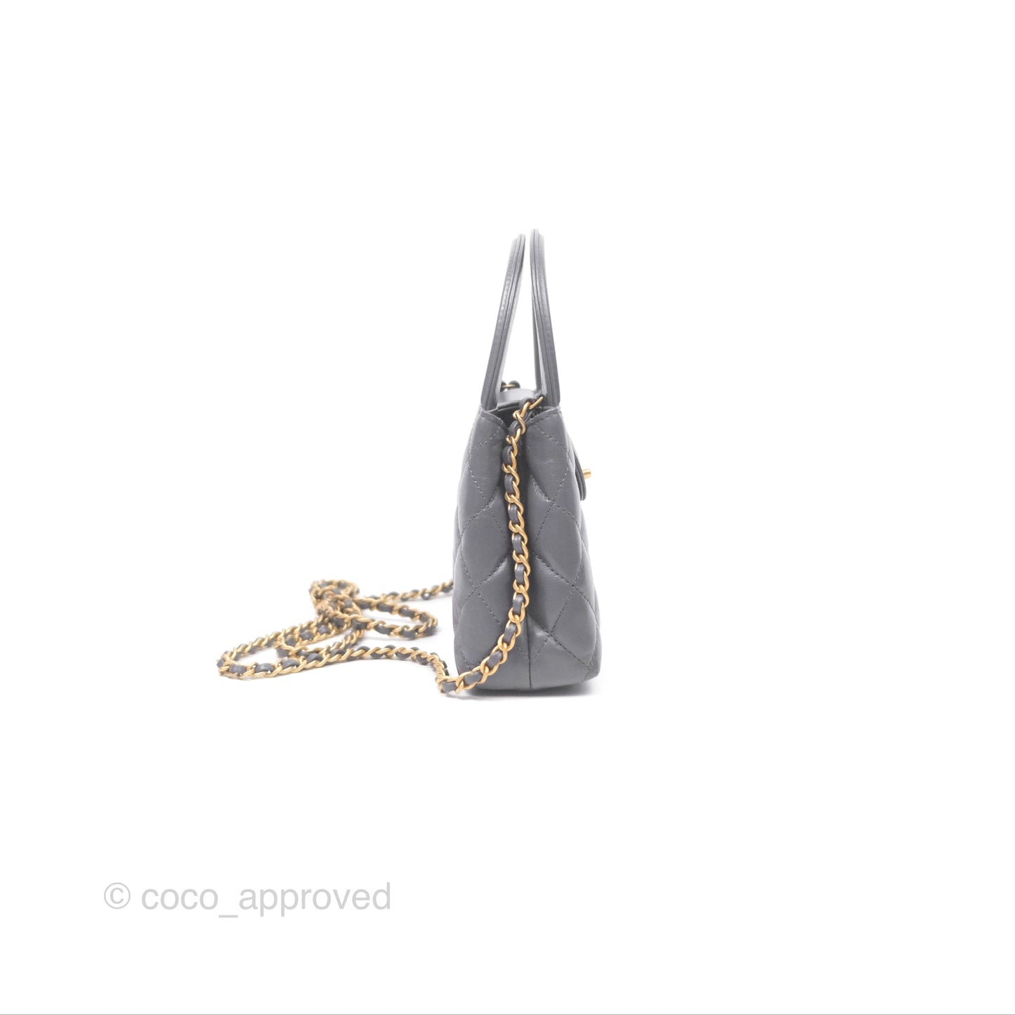 Chanel Kelly Bag Quilted Grey Shiny Calfskin Aged Gold Hardware