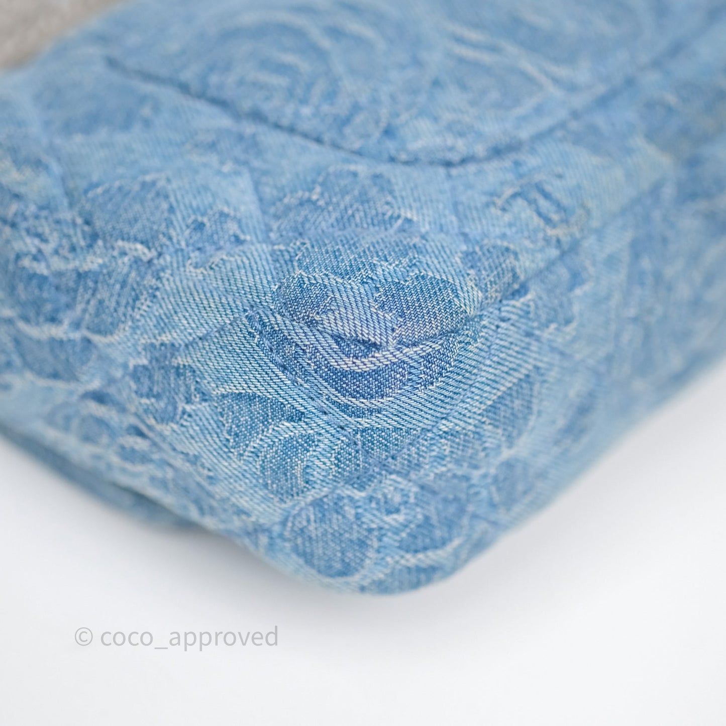 Chanel Mini Camellia Printed Heart Crush Flap Bag Blue Denim Aged Silver Hardware