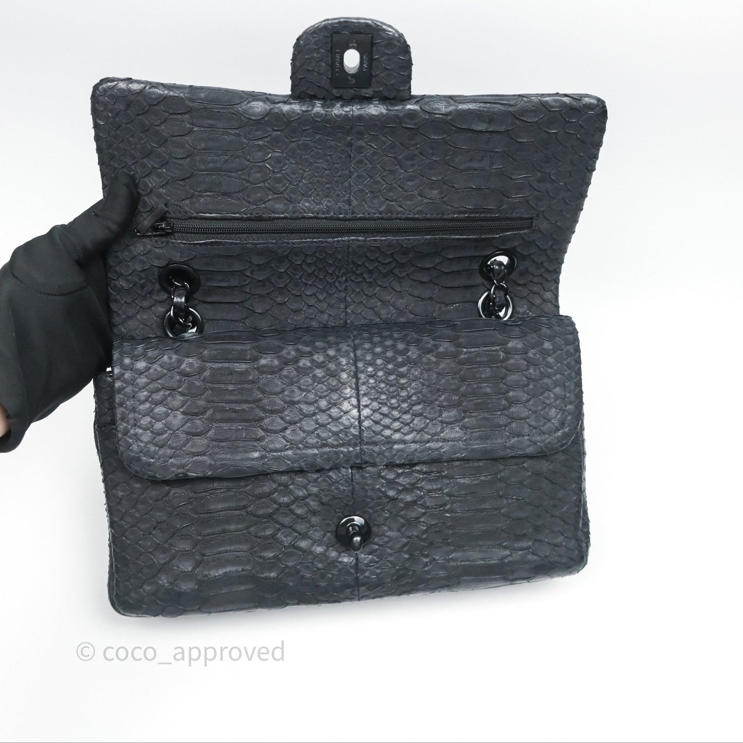Chanel Classic M/L Medium Flap So Black Python Black Hardware