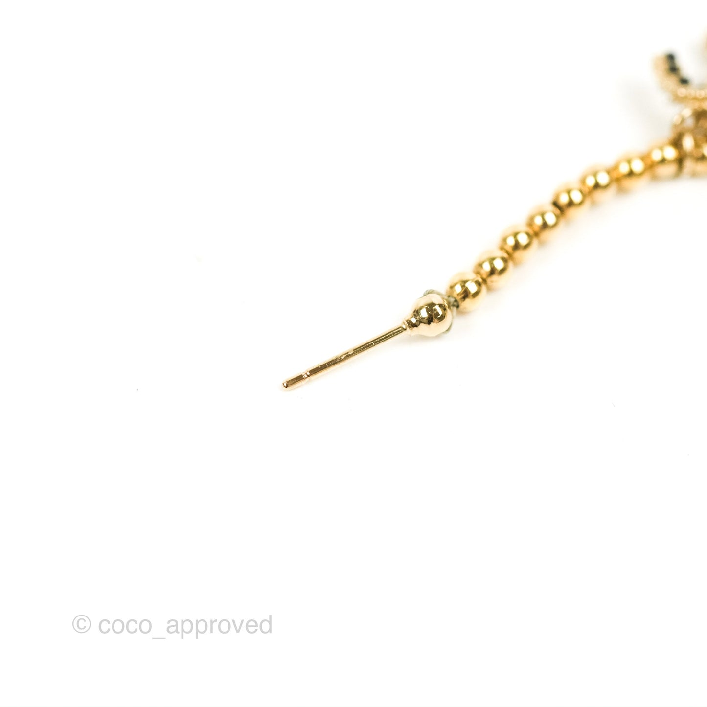 Chanel Pearl & Black Bead CC Chain Earrings Gold Tone 18P