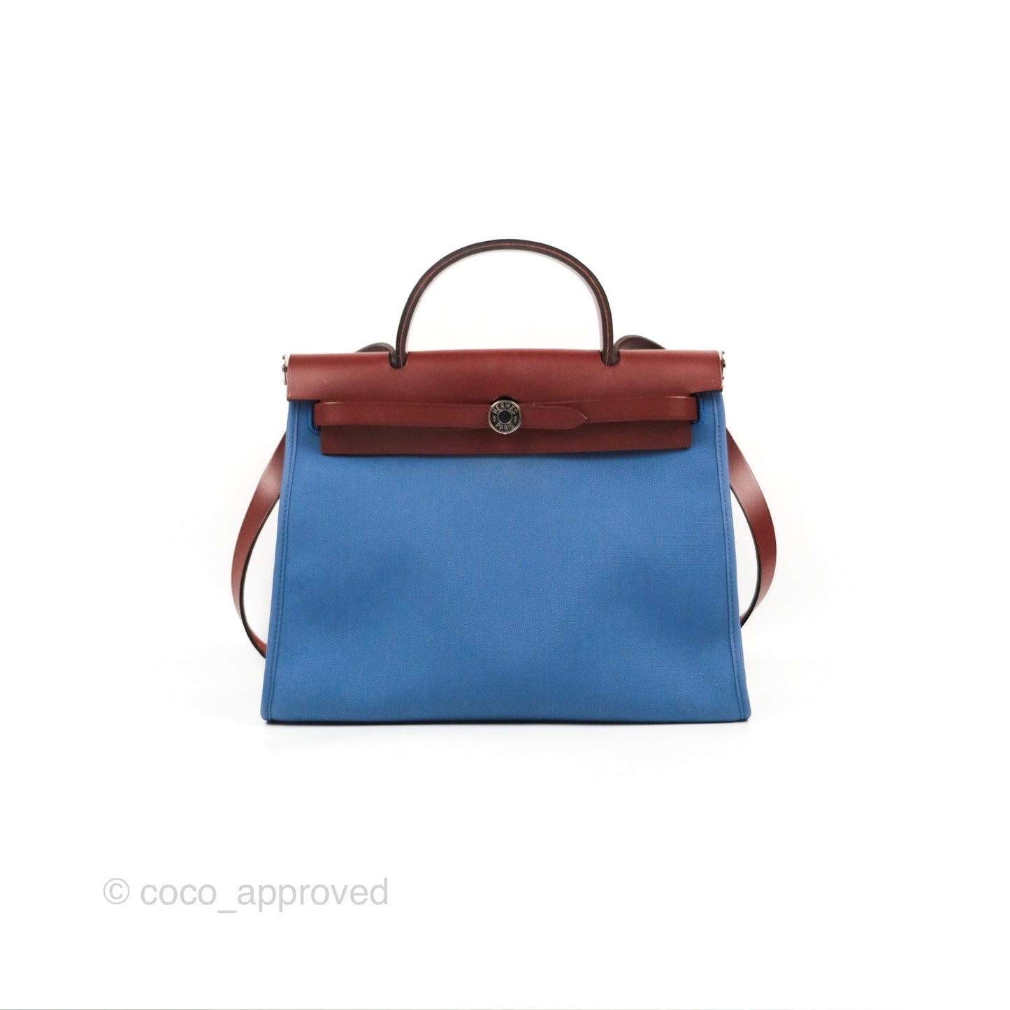 Hermès Herbag Zip 31 Rouge H/Bleu Agate Canvas Palladium Hardware