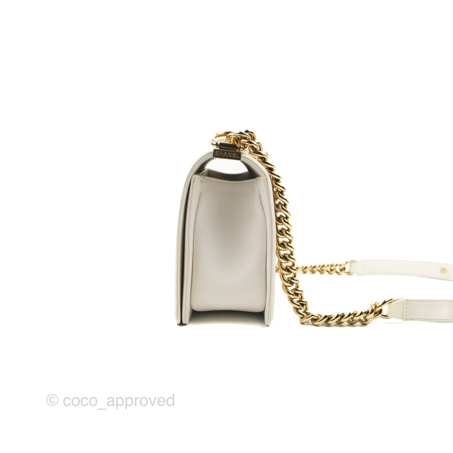 Chanel Medium Boy Bag White Calfskin Gold Hardware