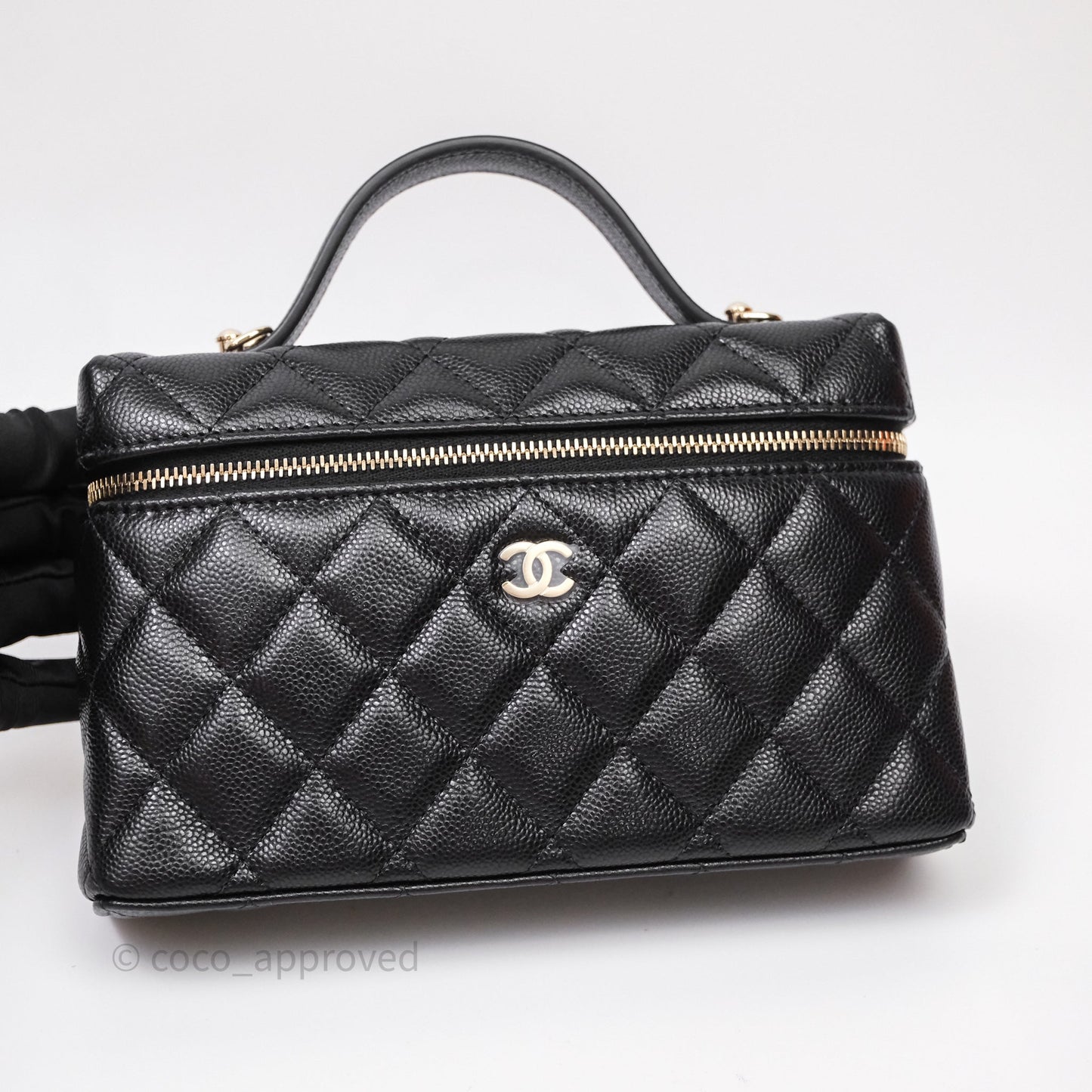 Chanel Top Handle Long Vanity with Chain Black Caviar Gold Hardware
