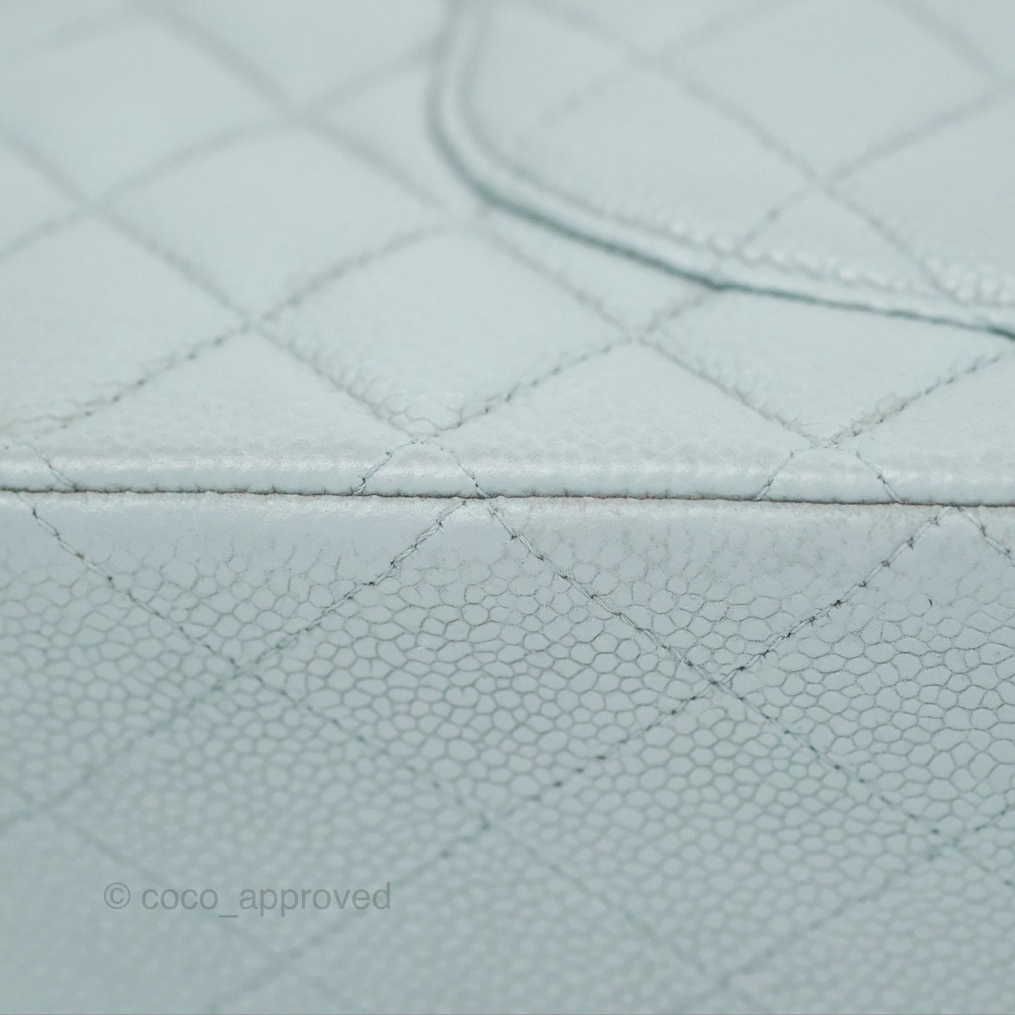 Chanel Classic M/L Medium Flap Quilted Light Grey Blue Caviar Silver Hardware