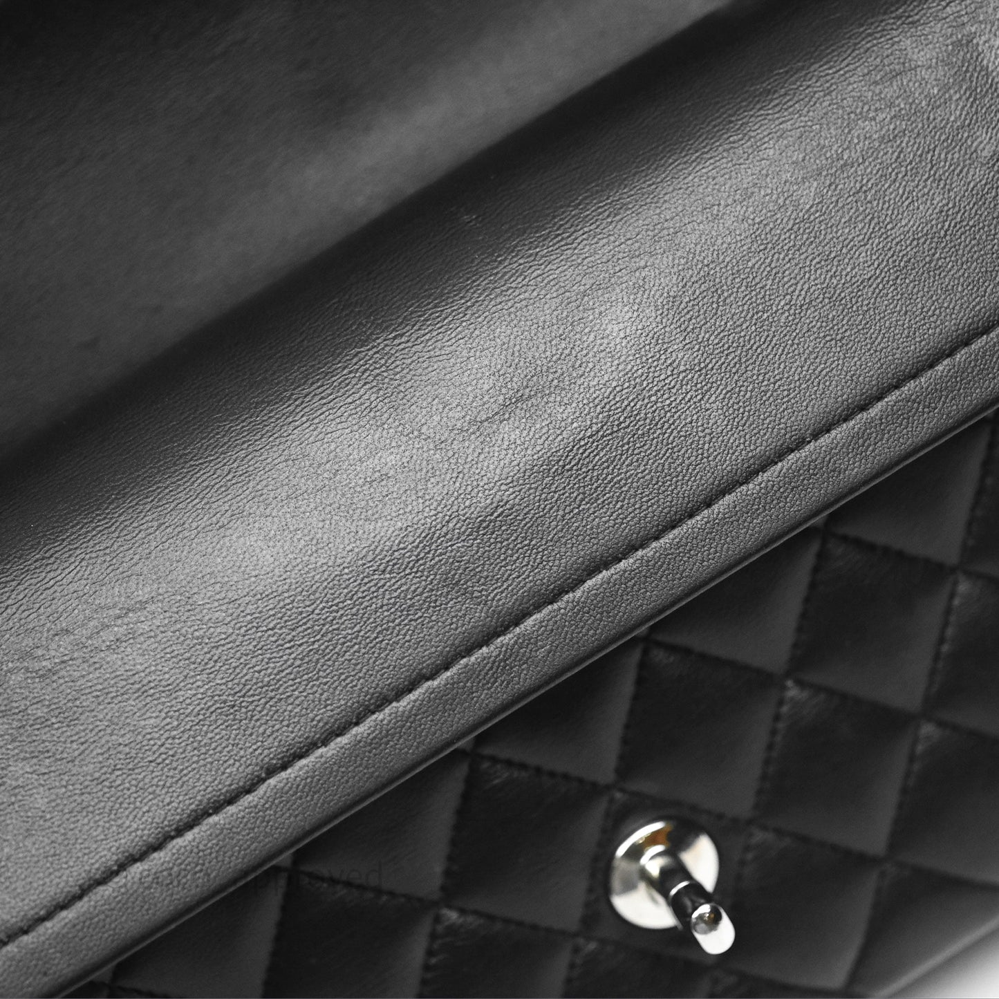 Chanel Classic M/L Medium Flap Quilted Black Lambskin Silver Hardware