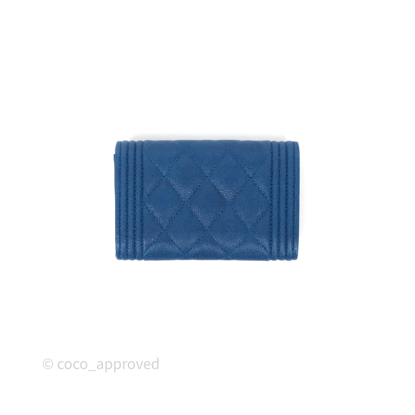 Chanel Quilted Boy Flap Card Holder Blue Caviar Silver Hardware