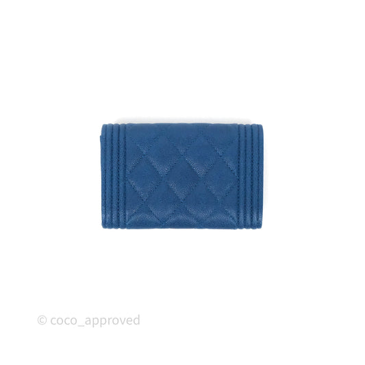 Chanel Quilted Boy Flap Card Holder Blue Caviar Silver Hardware