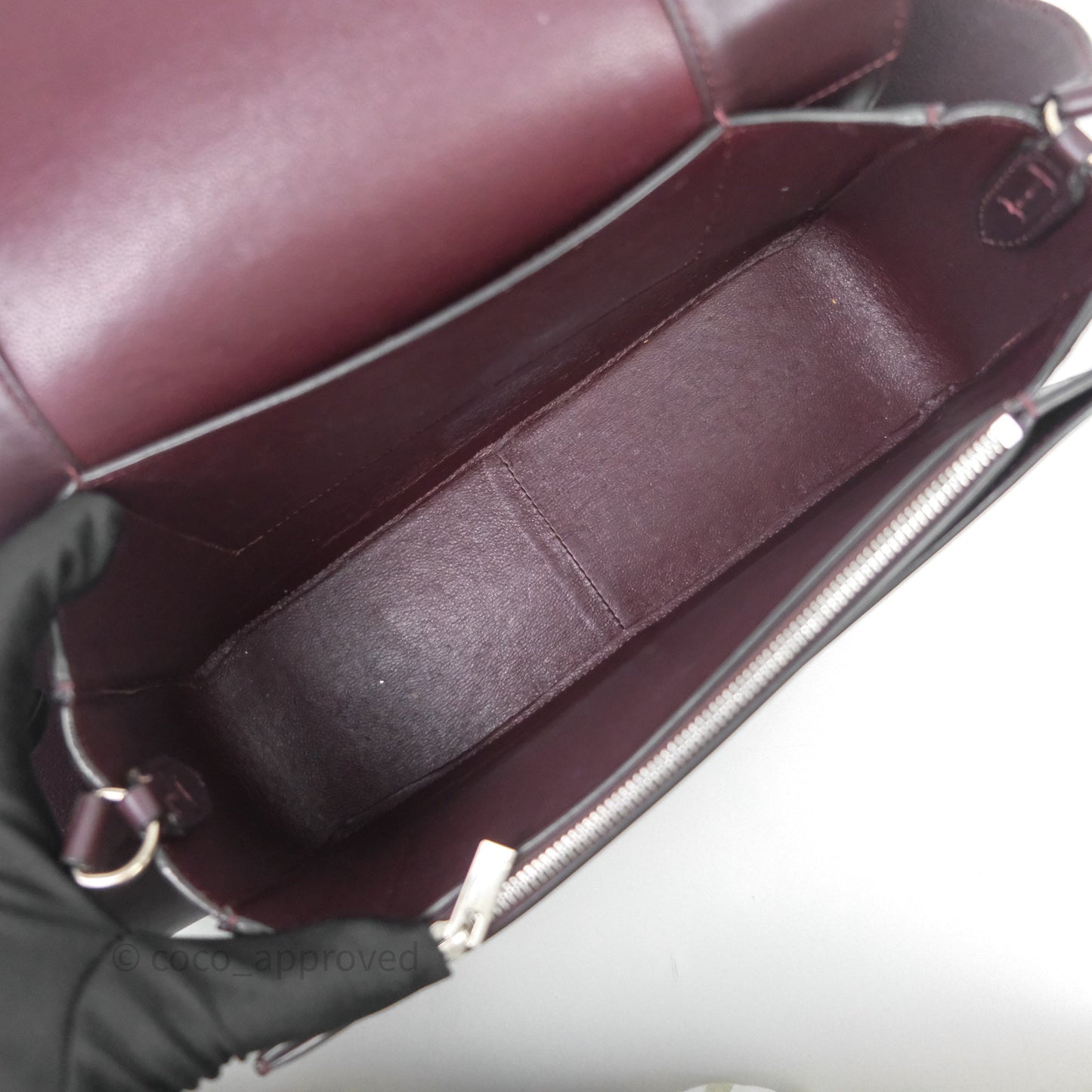 Celine Medium Frame Bag Burgundy / Pearl Blue Calfskin Silver Hardware
