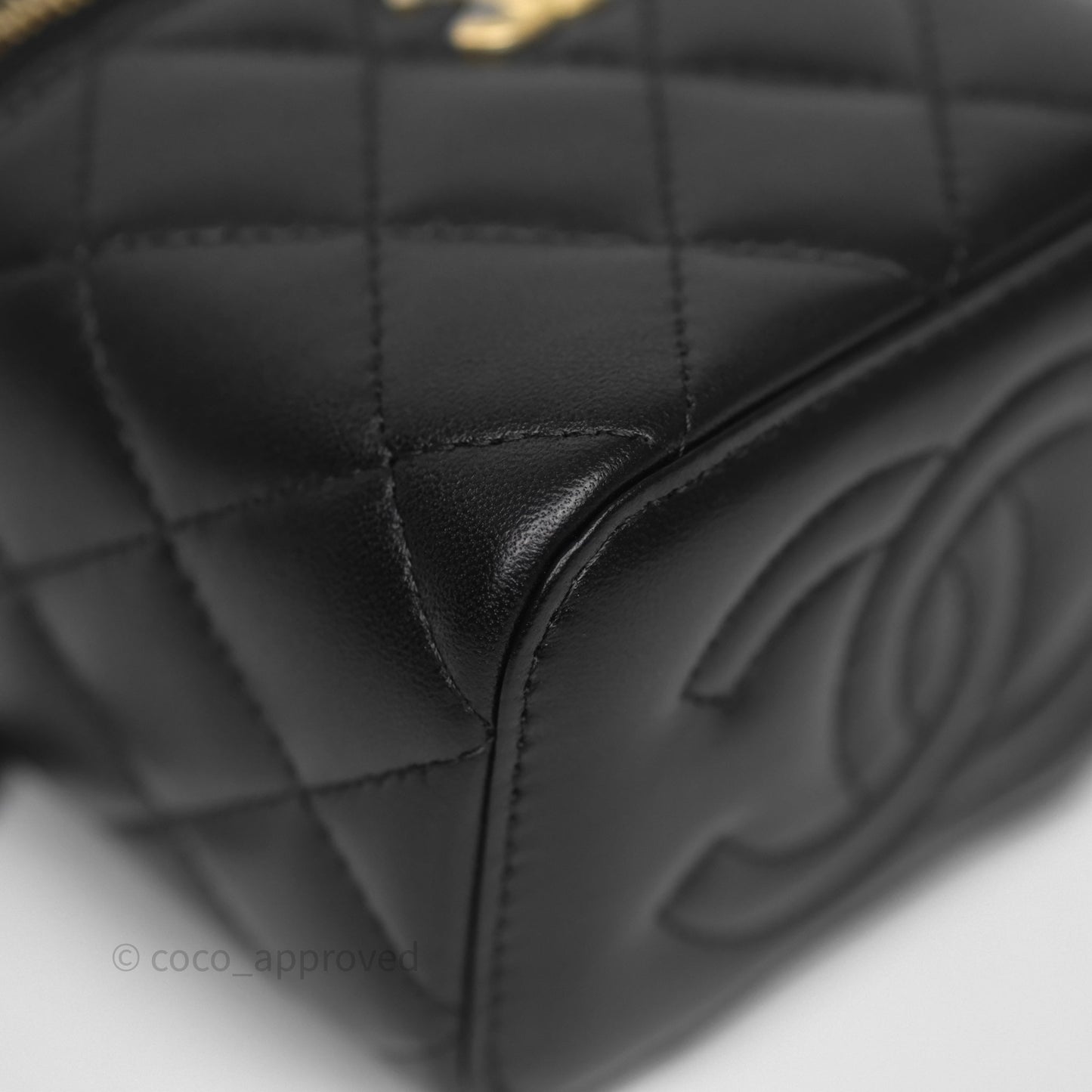 Chanel Mini Vanity With Double Chain Black Lambskin Aged Gold Hardware