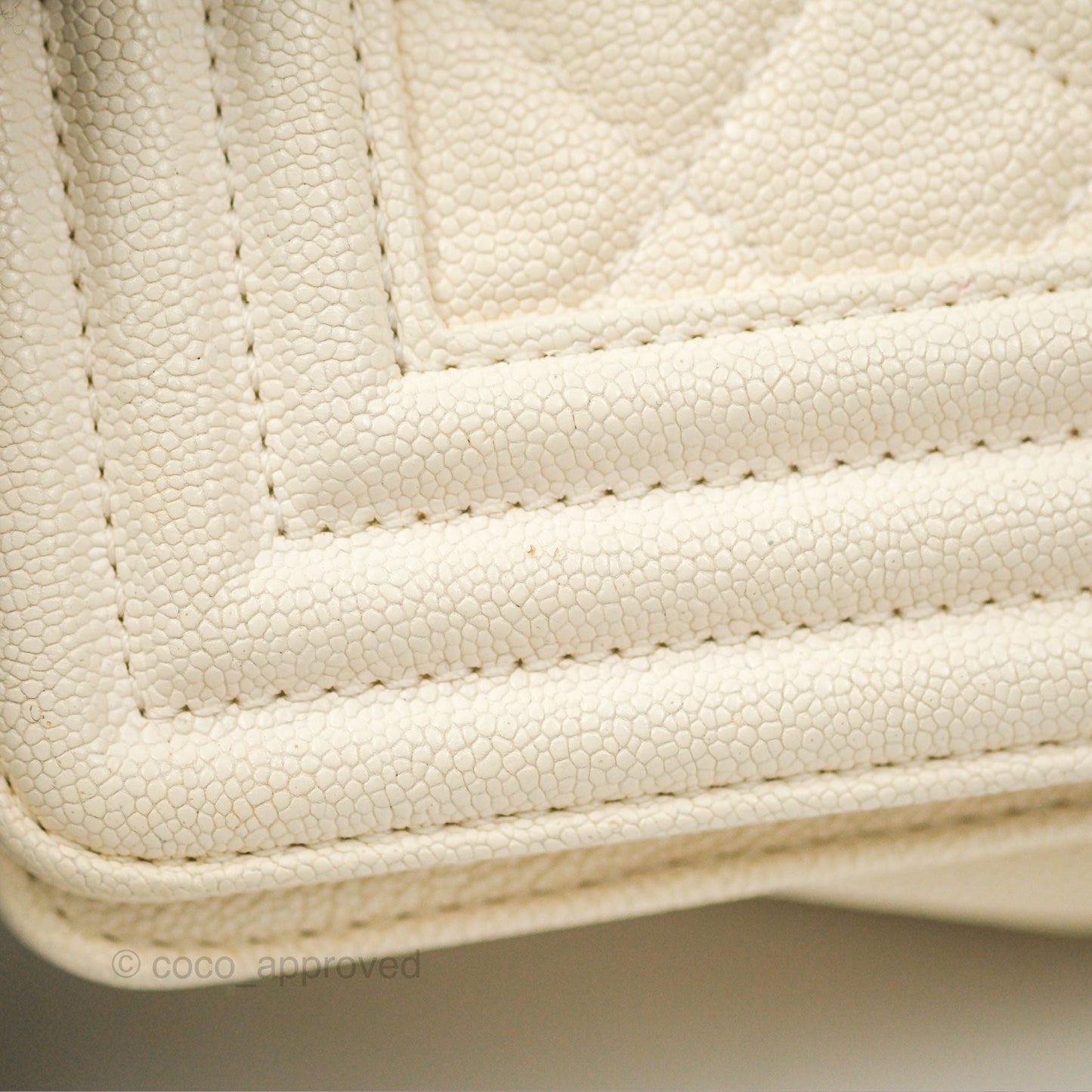 Chanel Medium Boy Quilted Ivory Caviar Aged Gold Hardware