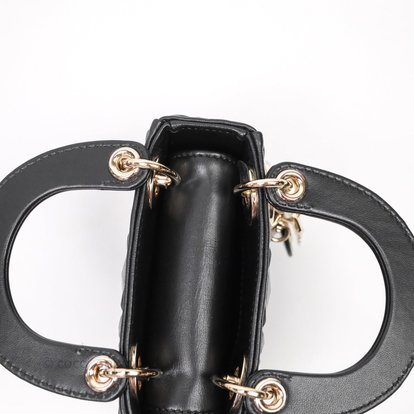 Dior Mirco Lady Dior Black Cannage Calfskin with Diamond Motif Gold Hardware