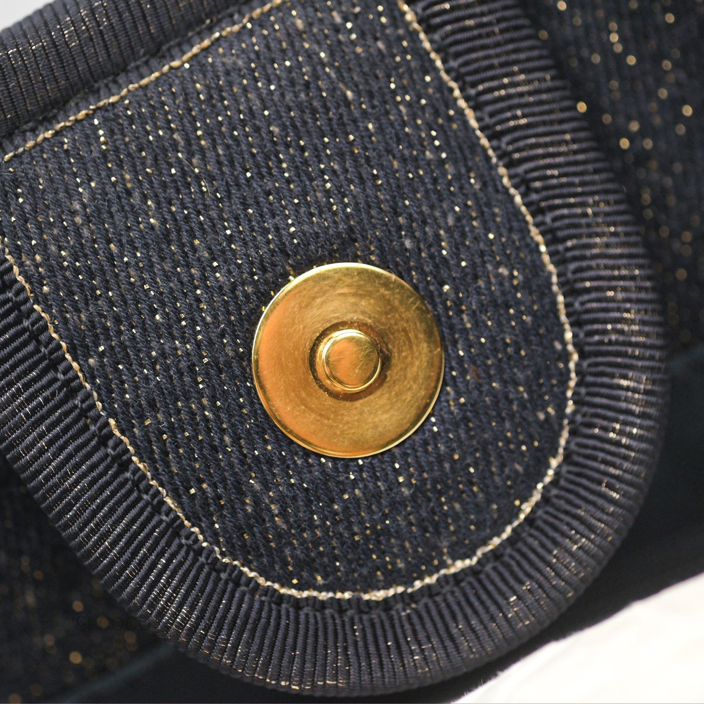 Chanel Medium Deauville Tote Navy Glitter Canvas Gold Hardware