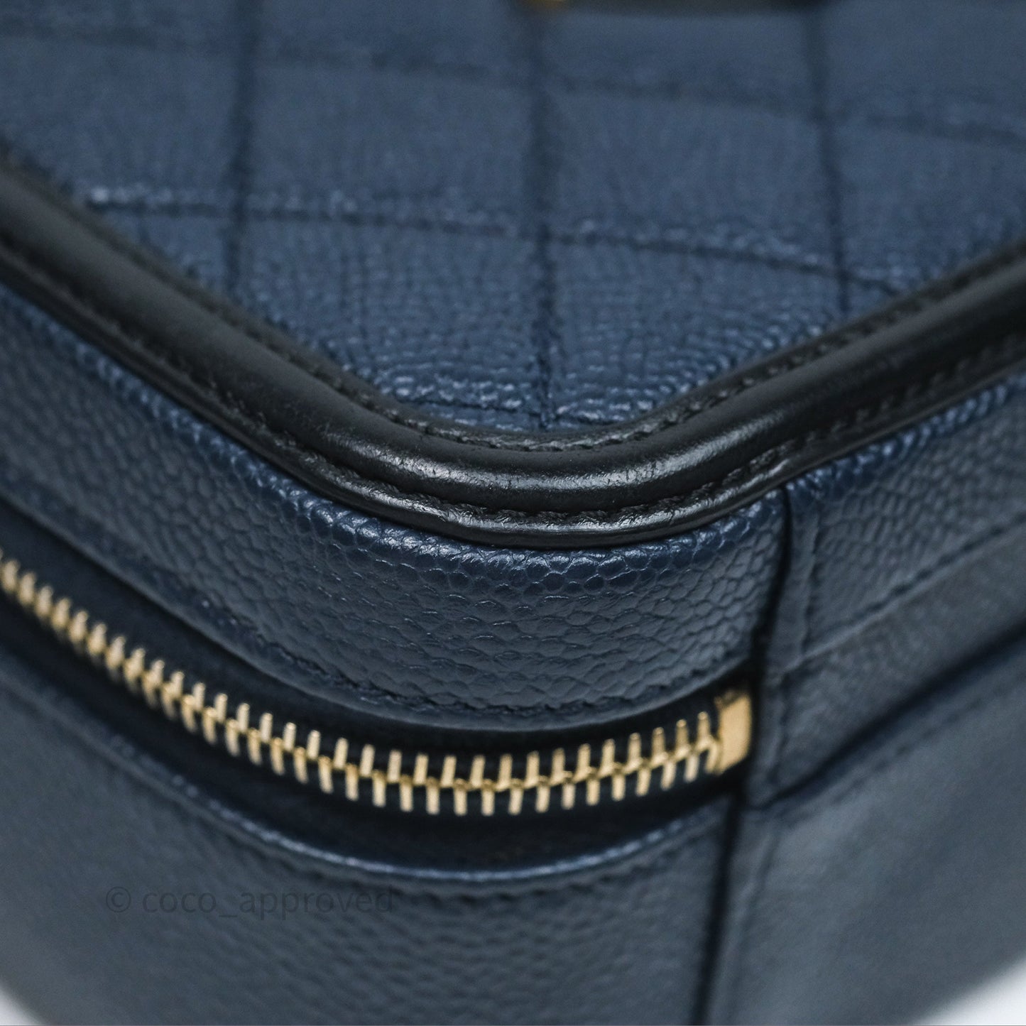 Chanel Quilted Medium CC Filigree Vanity Case Dark Navy Caviar Gold Hardware