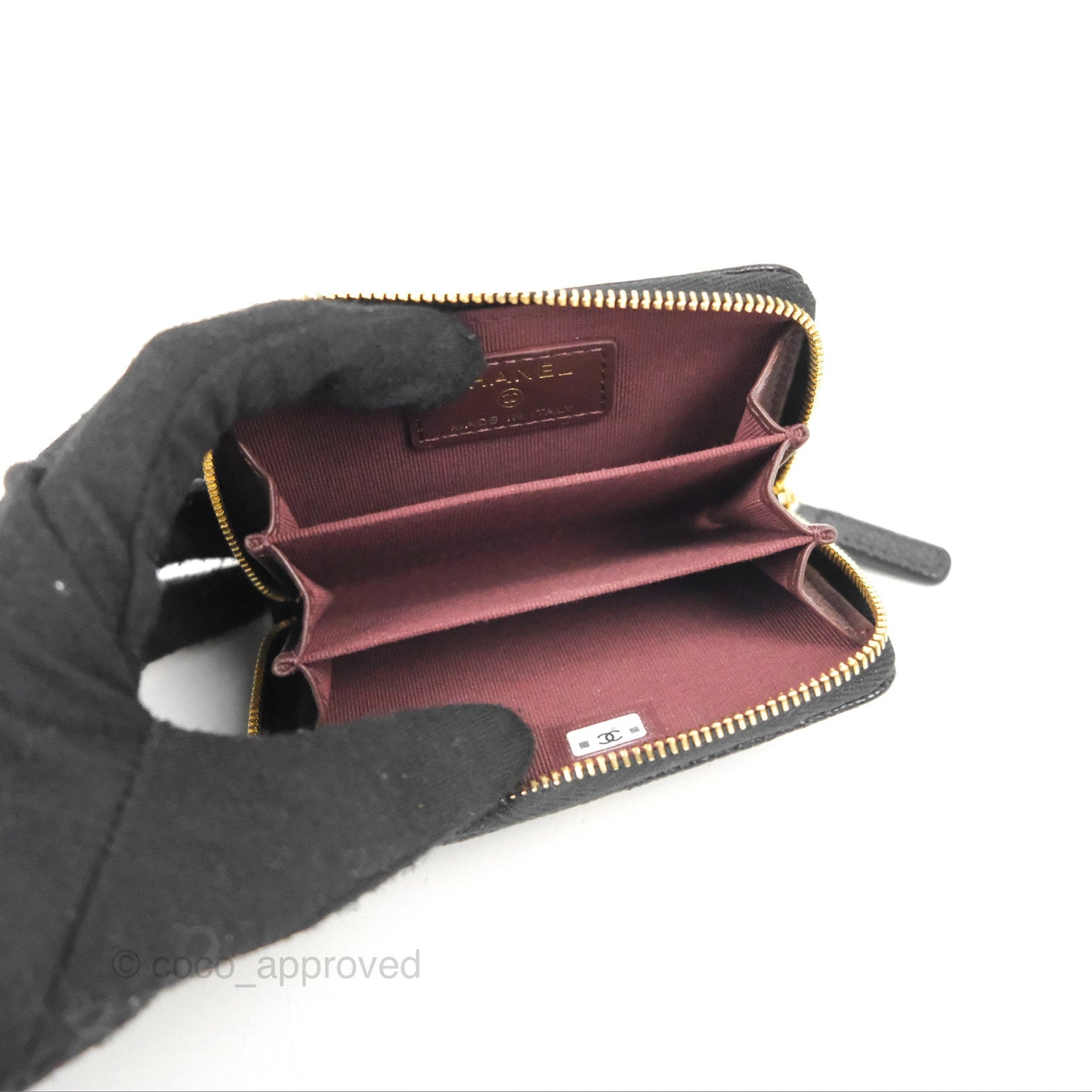 Chanel Classic Quilted Zipped Coin Purse Black Caviar Gold Hardware