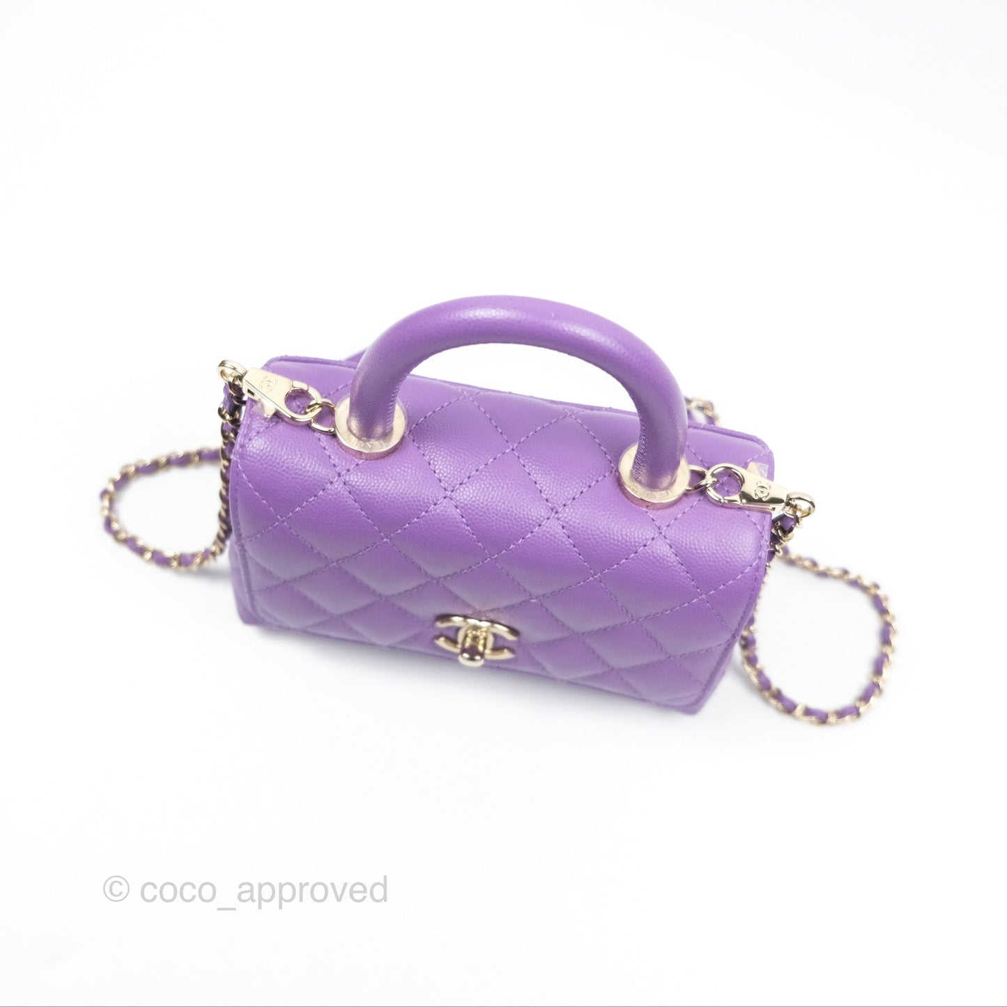 Chanel Quilted Mini Coco Handle Caviar Purple Gold Hardware