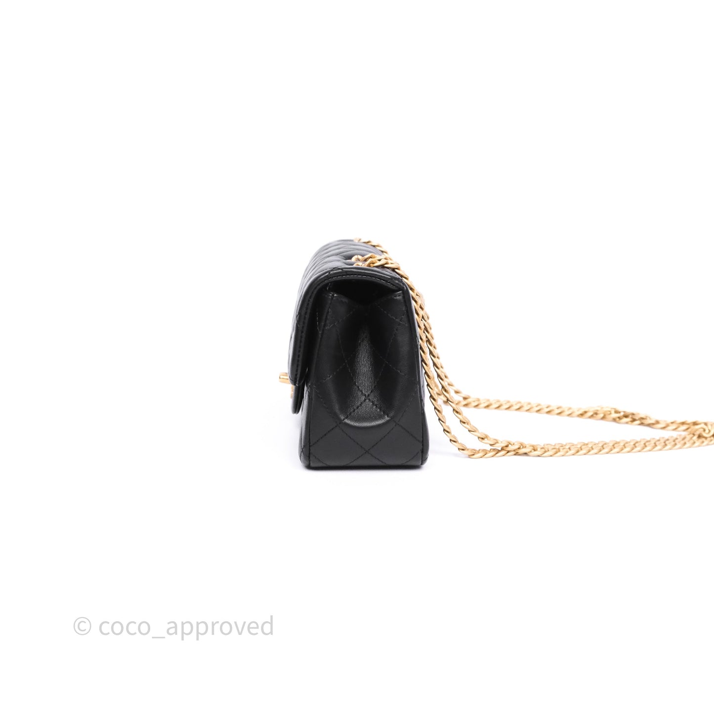 Chanel Mini Rectangular Flap with Camellia Adjustable Chain Black Lambskin Aged Gold Hardware