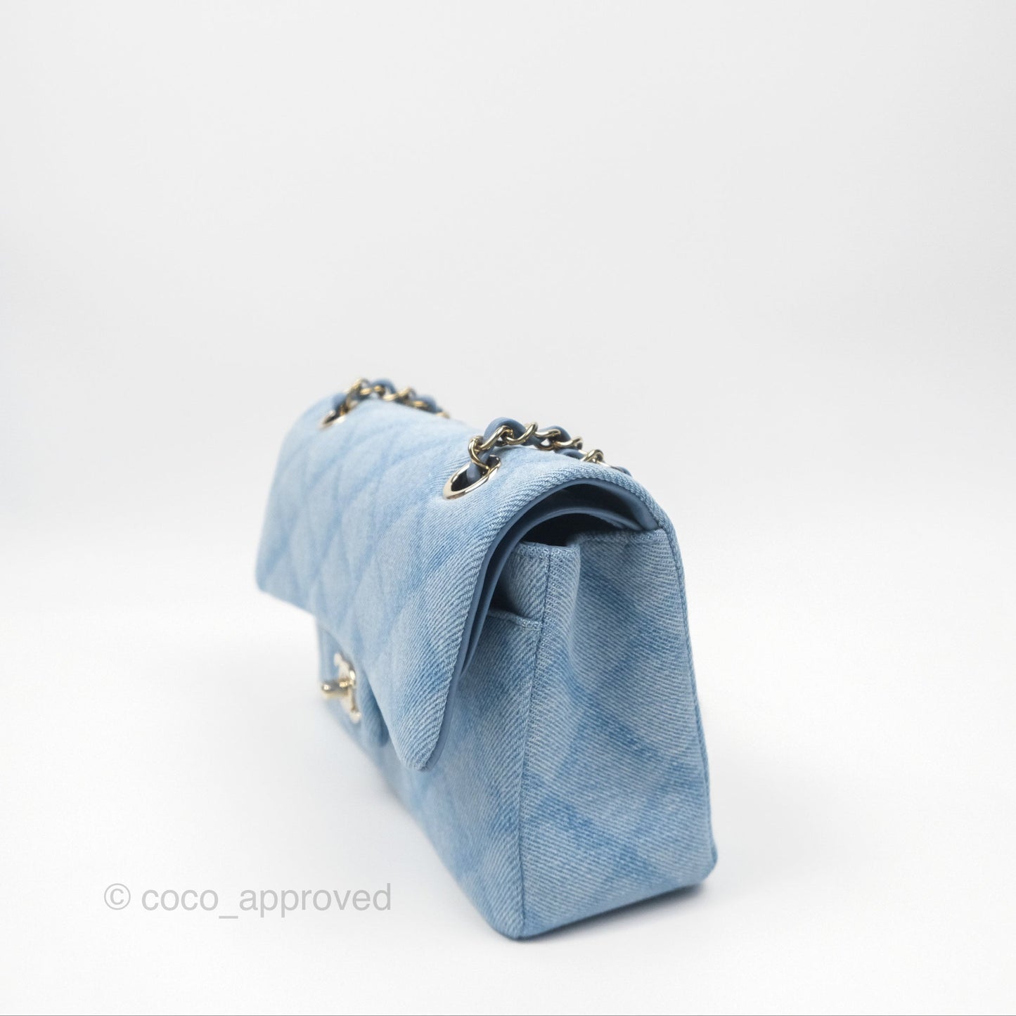 Chanel Quilted Small Double Flap Blue Printed Denim Gold Hardware
