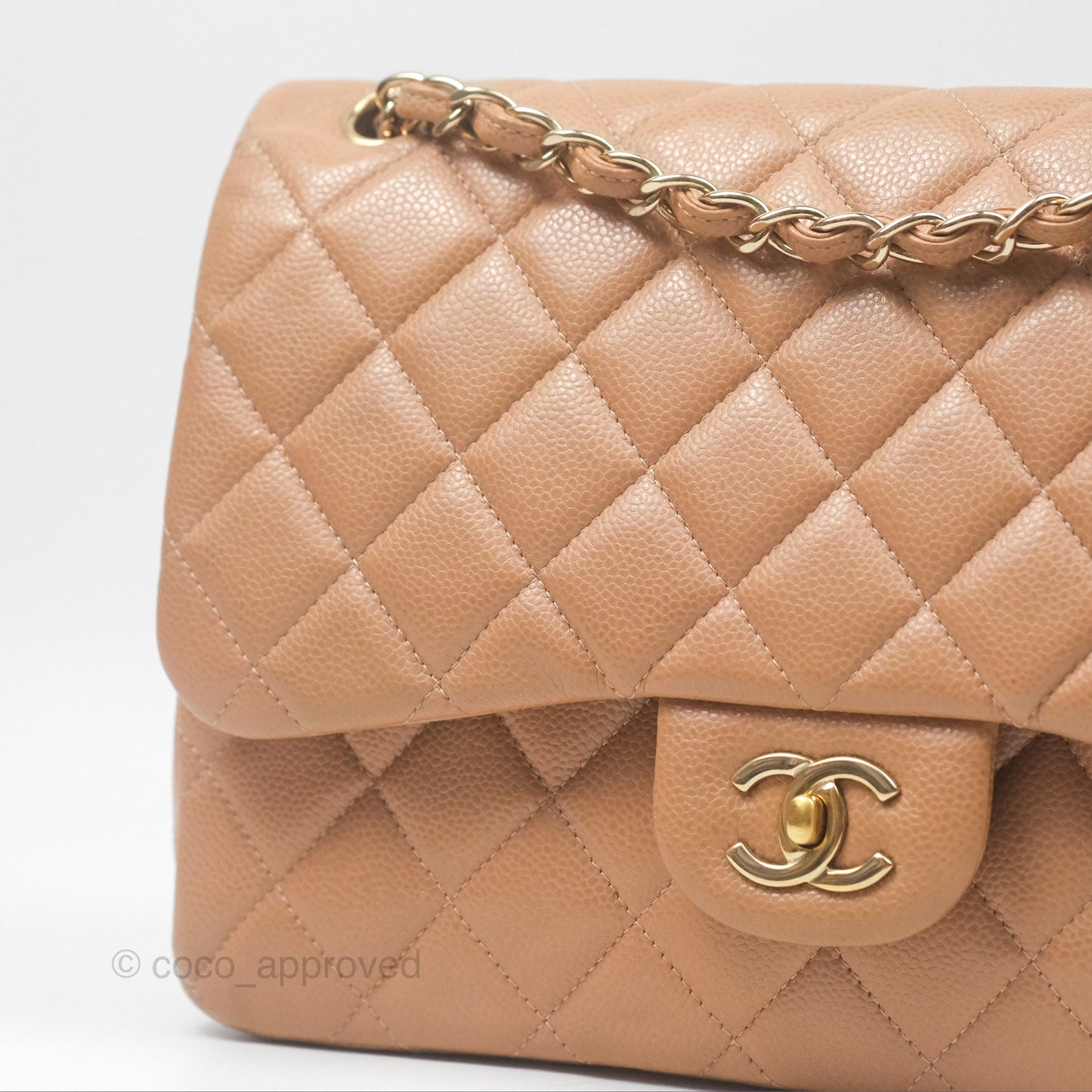 Chanel Classic Jumbo Double Flap Dark Beige Caviar Gold Hardware⁣⁣ 18S