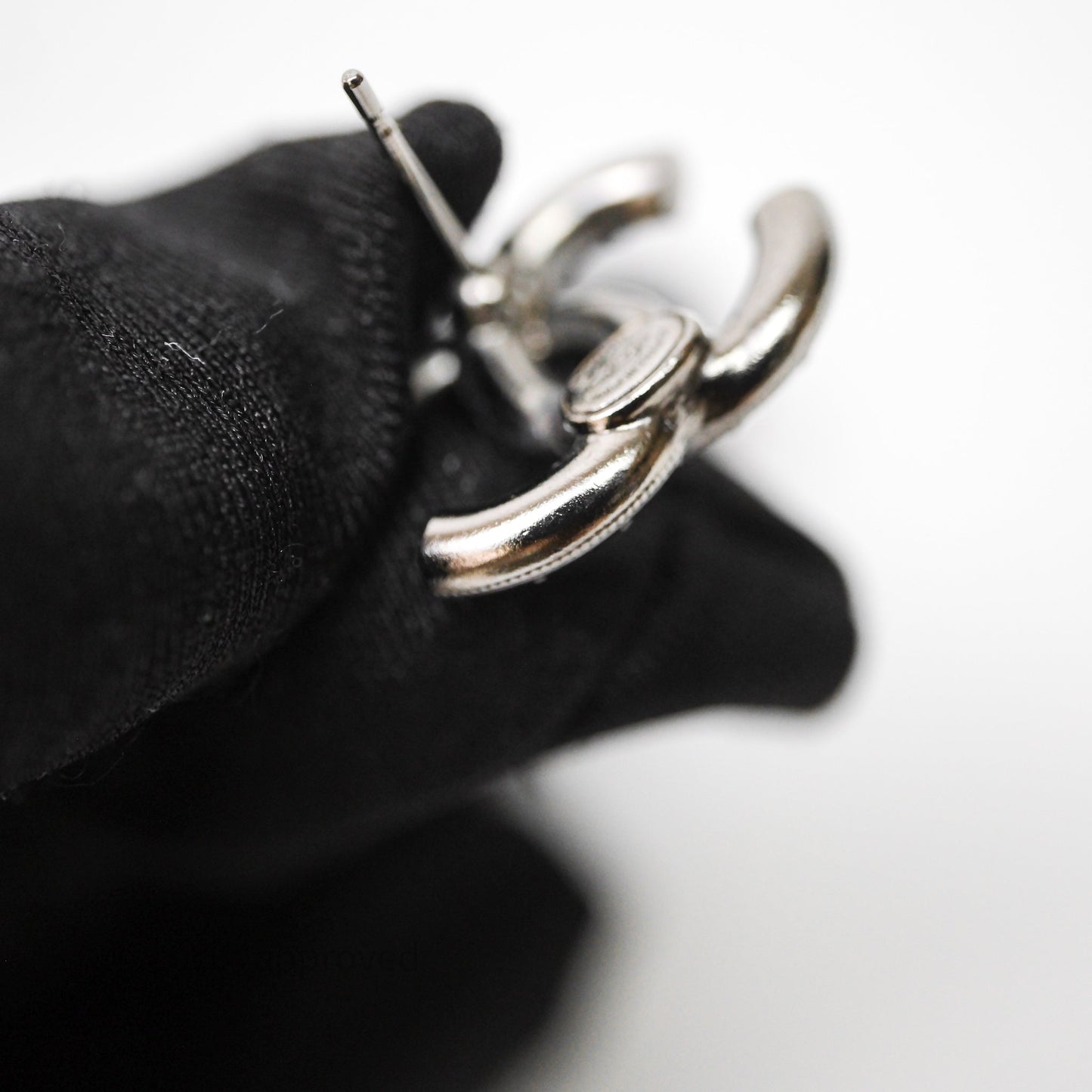 Chanel CC Crystals Earrings Ruthenium Tone 21A