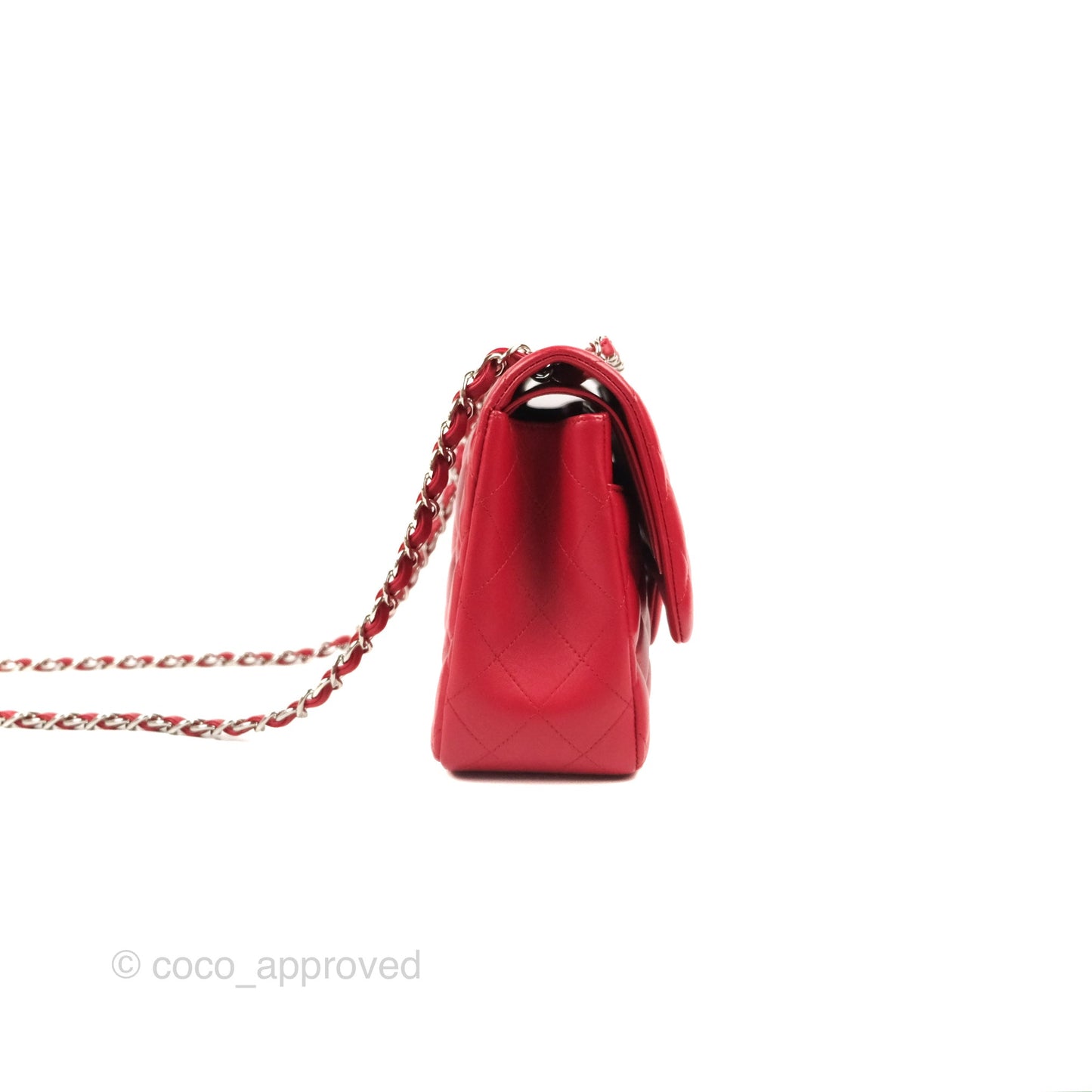 Chanel Jumbo Double Flap Red Lambskin Silver Hardware⁣⁣