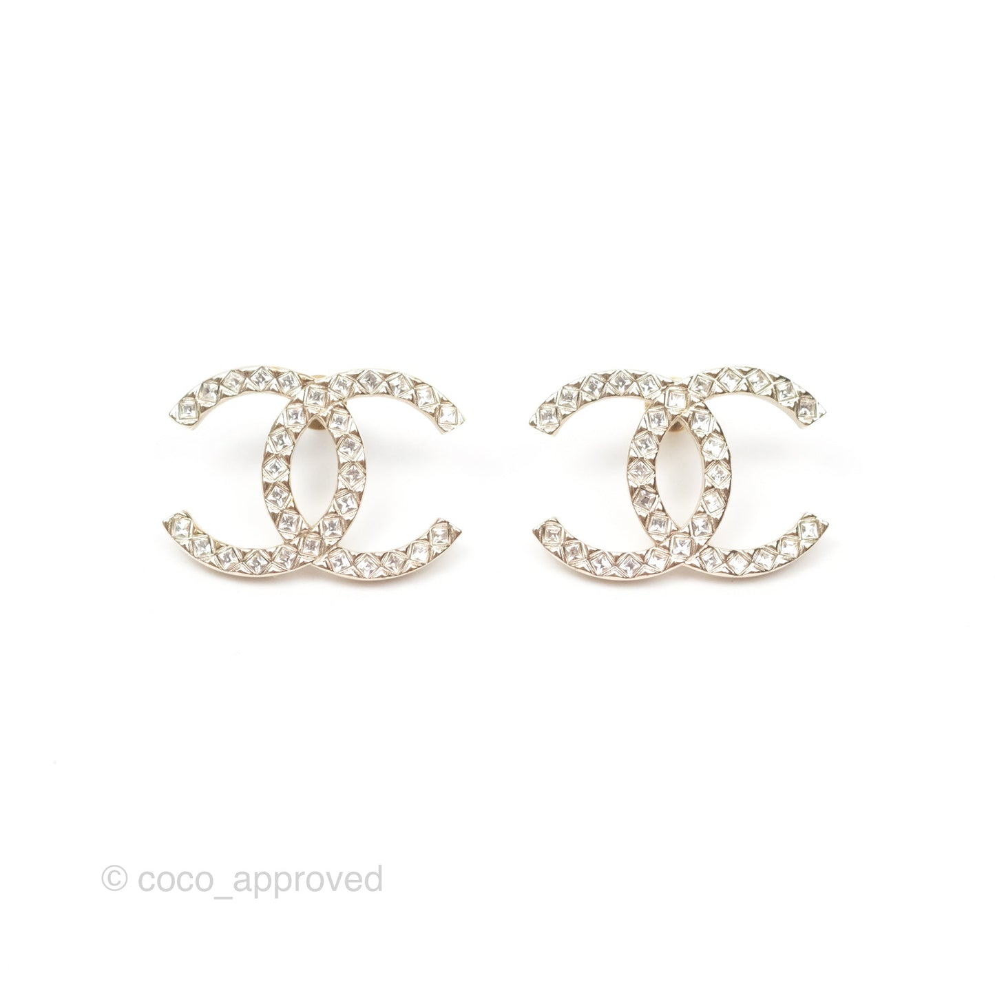 Chanel Crystal CC Earrings Gold Tone 20A