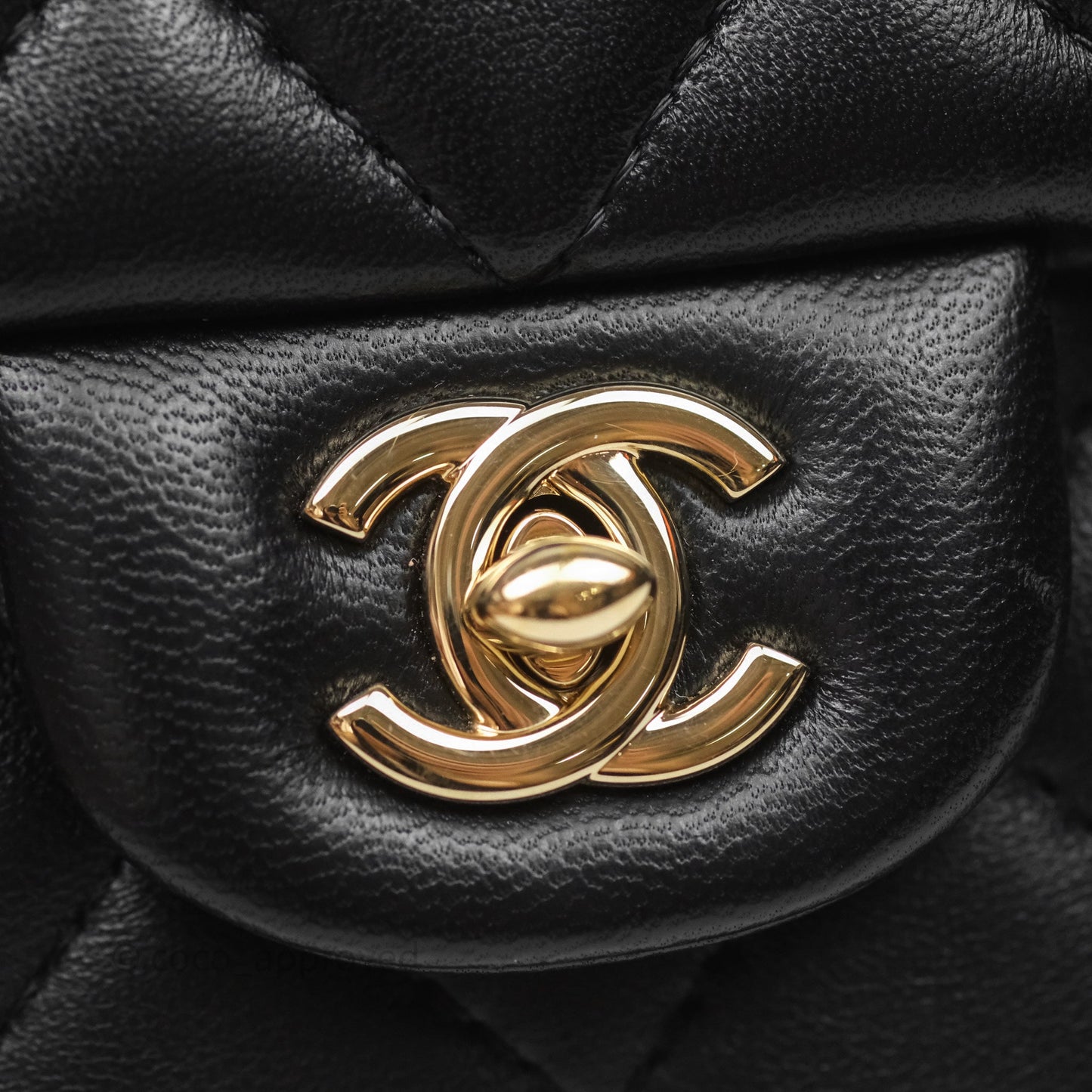 Chanel Logo Pearl Chain Flap Bag Black Lambskin Gold Hardware