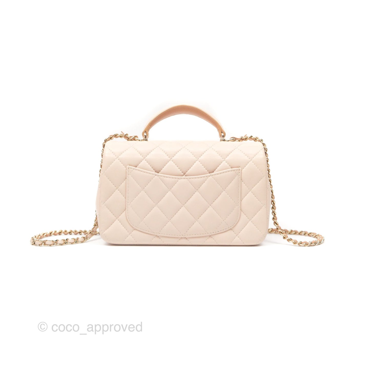 Chanel Top Handle Mini Rectangular Flap Bag Ecru/Beige Lambskin Gold Hardware 23P