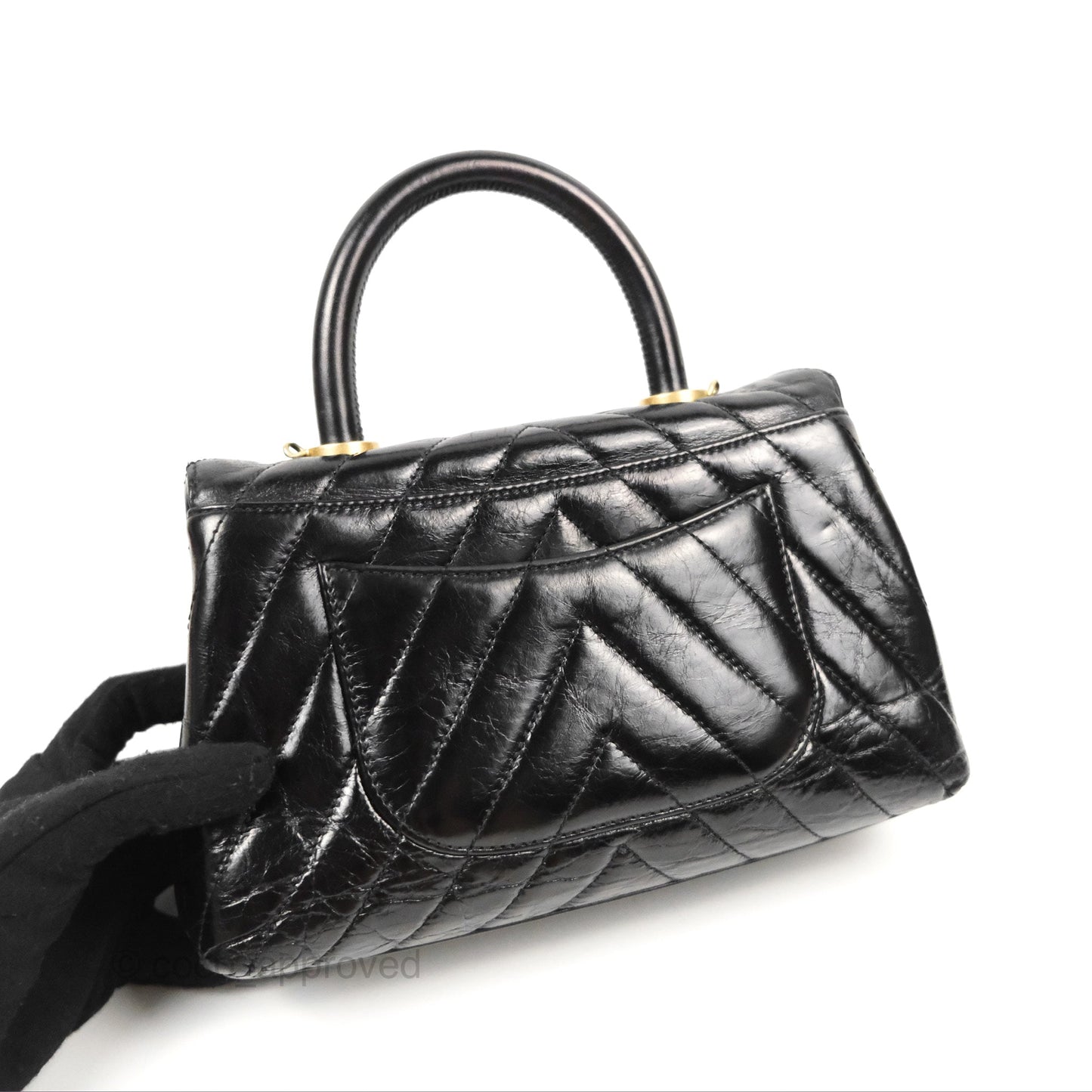 Chanel Chevron Small Coco Handle Black Shiny Aged Calfskin Aged Gold Hardware’s