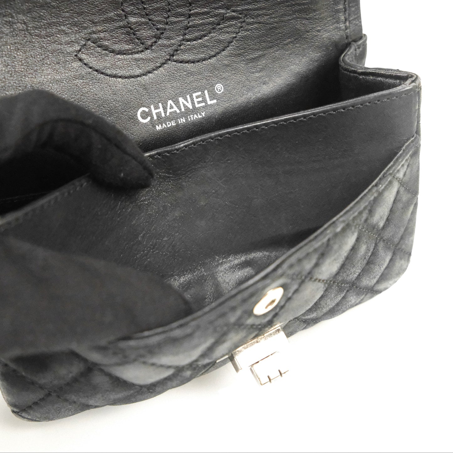 Chanel Mini Reissue 224 Double Flap Black Iridescent Calfskin Ruthenium Hardware