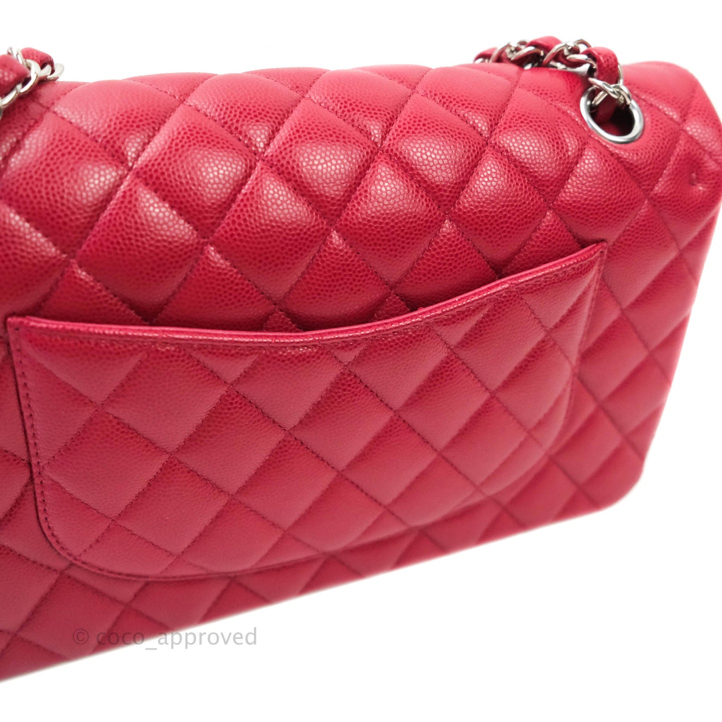 Chanel Classic M/L Medium Double Flap Red Caviar Silver Hardware 18B