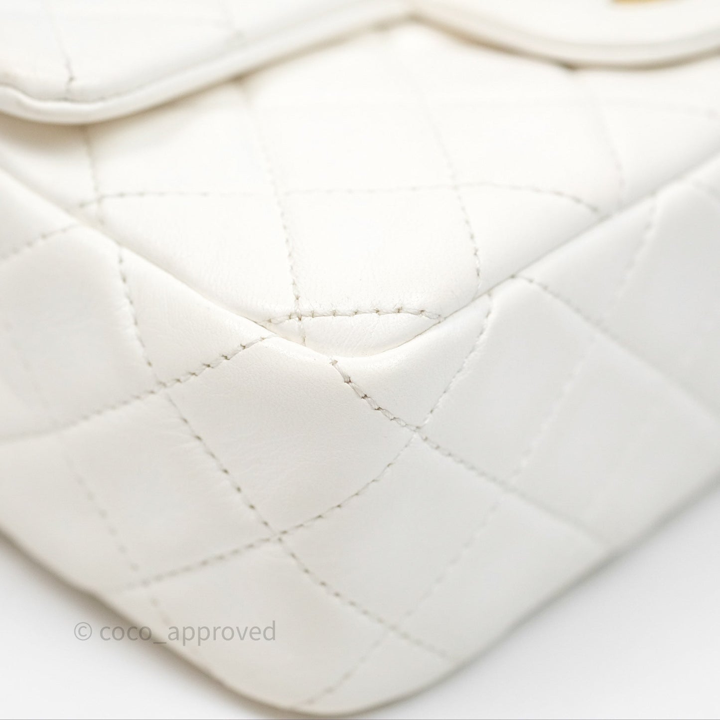 Chanel Mini Rectangular Pearl Crush Quilted White Lambskin Aged Gold Hardware