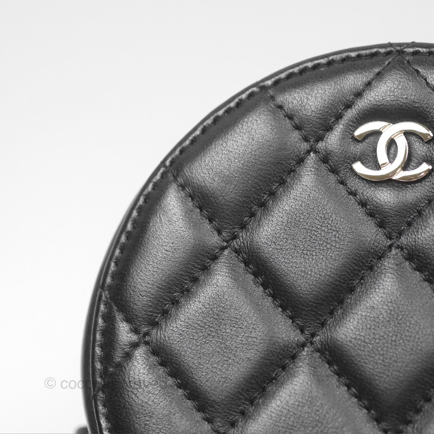 Chanel Classic Quilted Round Clutch With Chain Black Lambskin Silver Hardware