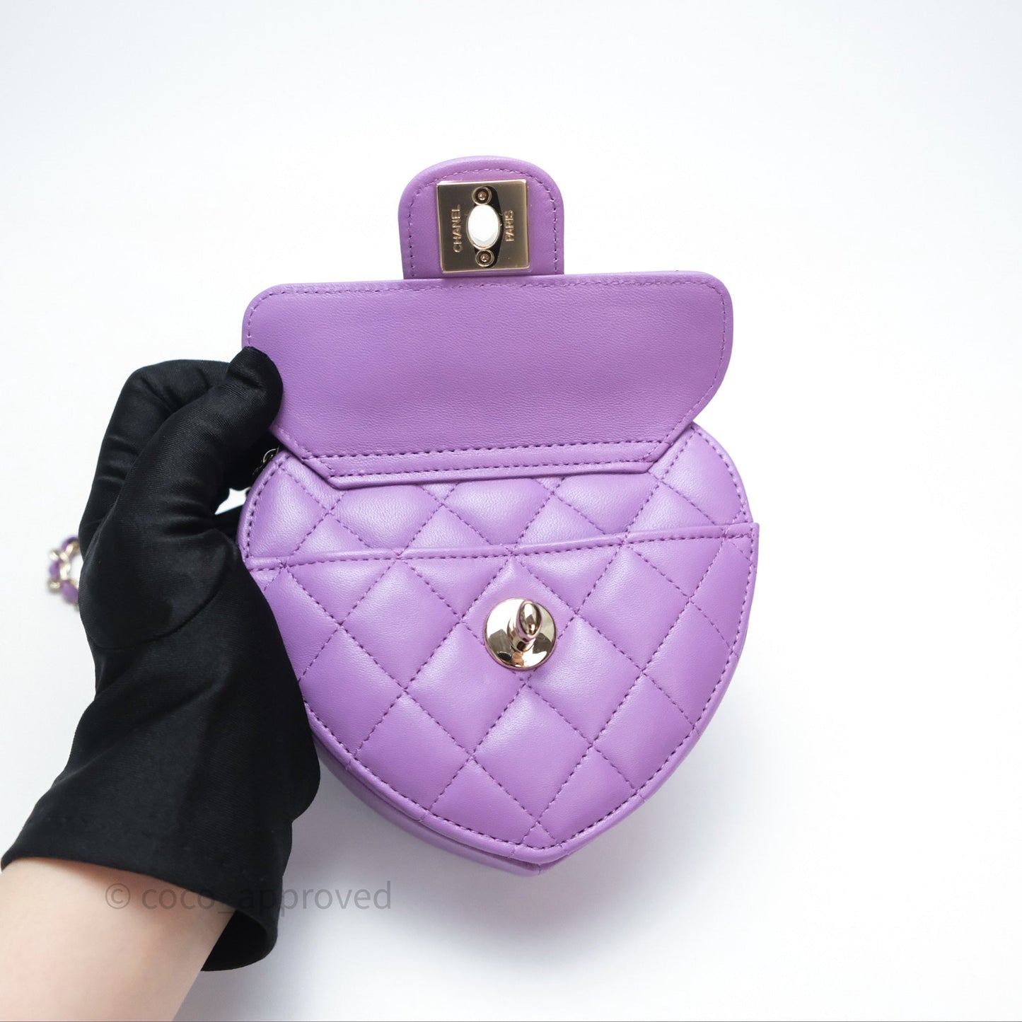 Chanel Small Heart Bag Purple Lambskin Gold Hardware 22S