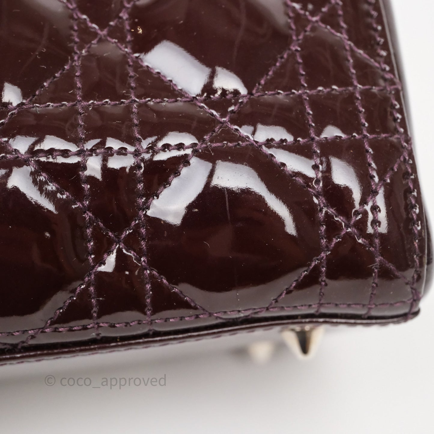 Christian Dior Medium Lady Dior Burgundy Patent Silver Hardware