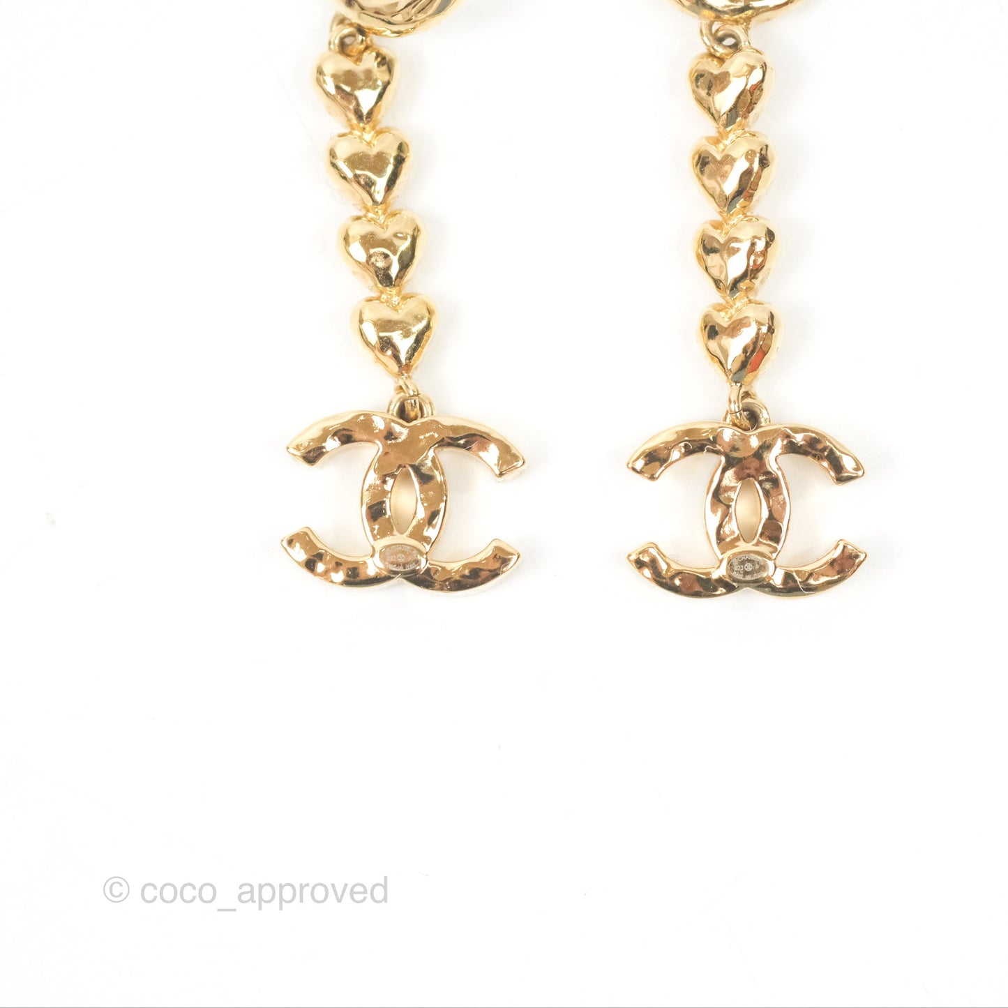 Chanel Crystal CC Heart Drop Earrings Gold Tone 23P