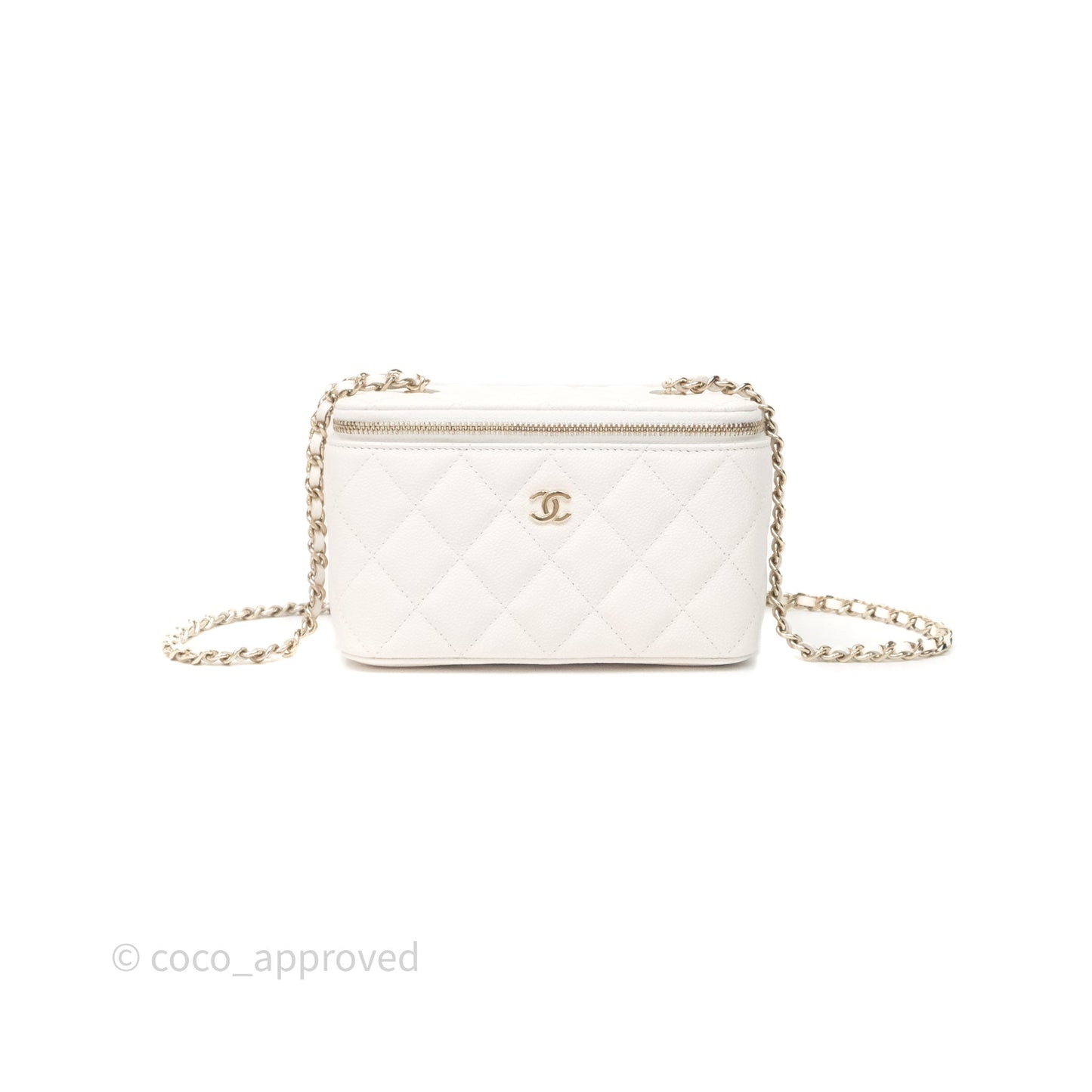 Chanel Classic Vanity Rectangular with Chain White Caviar Gold Hardware