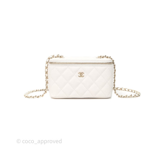 Chanel Classic Vanity Rectangular with Chain White Caviar Gold Hardware