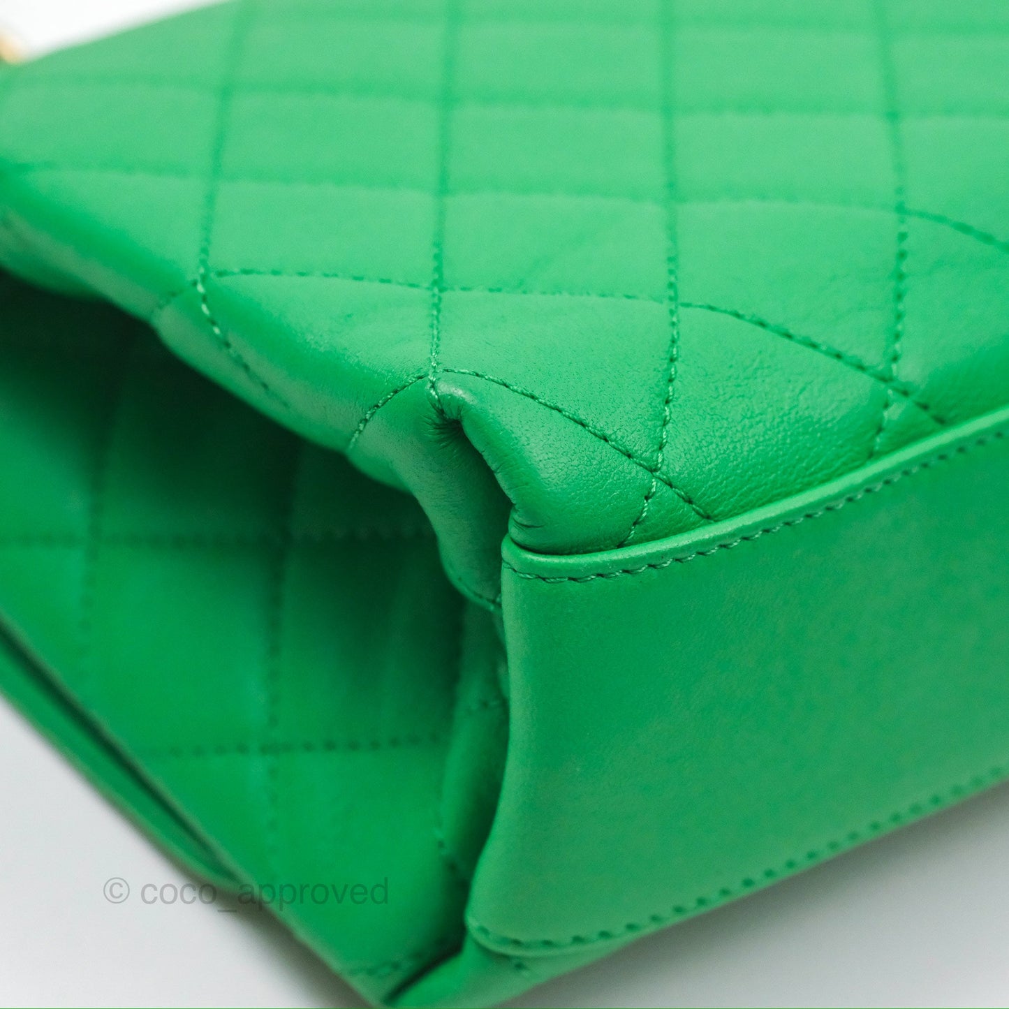 Chanel CC Quilted Flap Bag With Top Handle Green Calfskin Gold Hardware