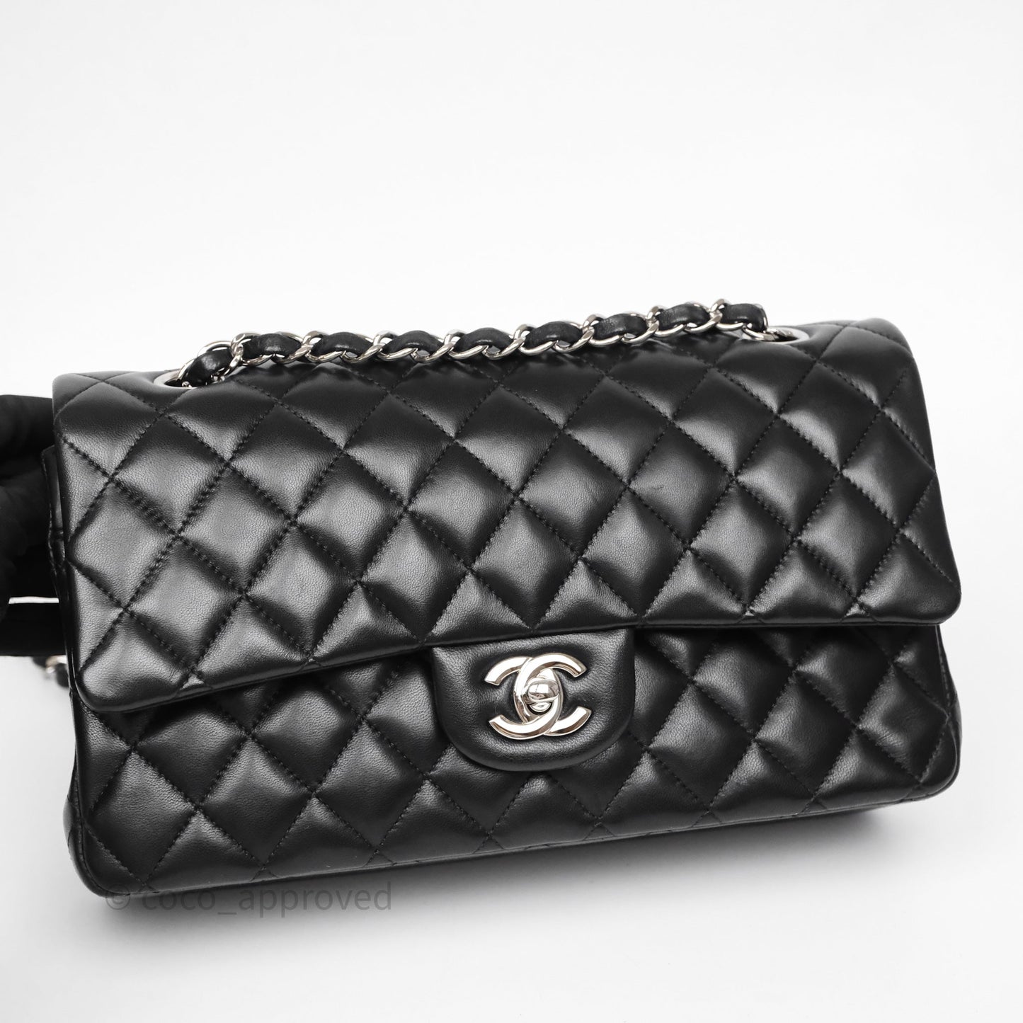 Chanel Classic M/L Medium Flap Quilted Black Lambskin Silver Hardware