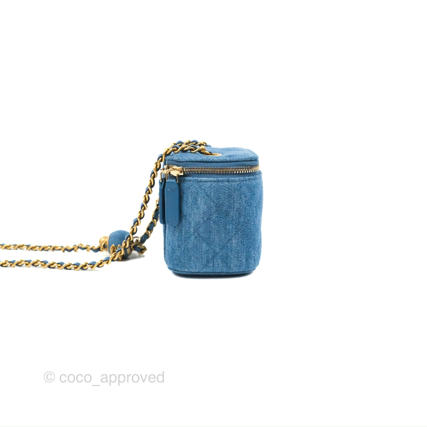 Chanel Mini Pearl Crush Vanity With Chain Denim Aged Gold Hardware