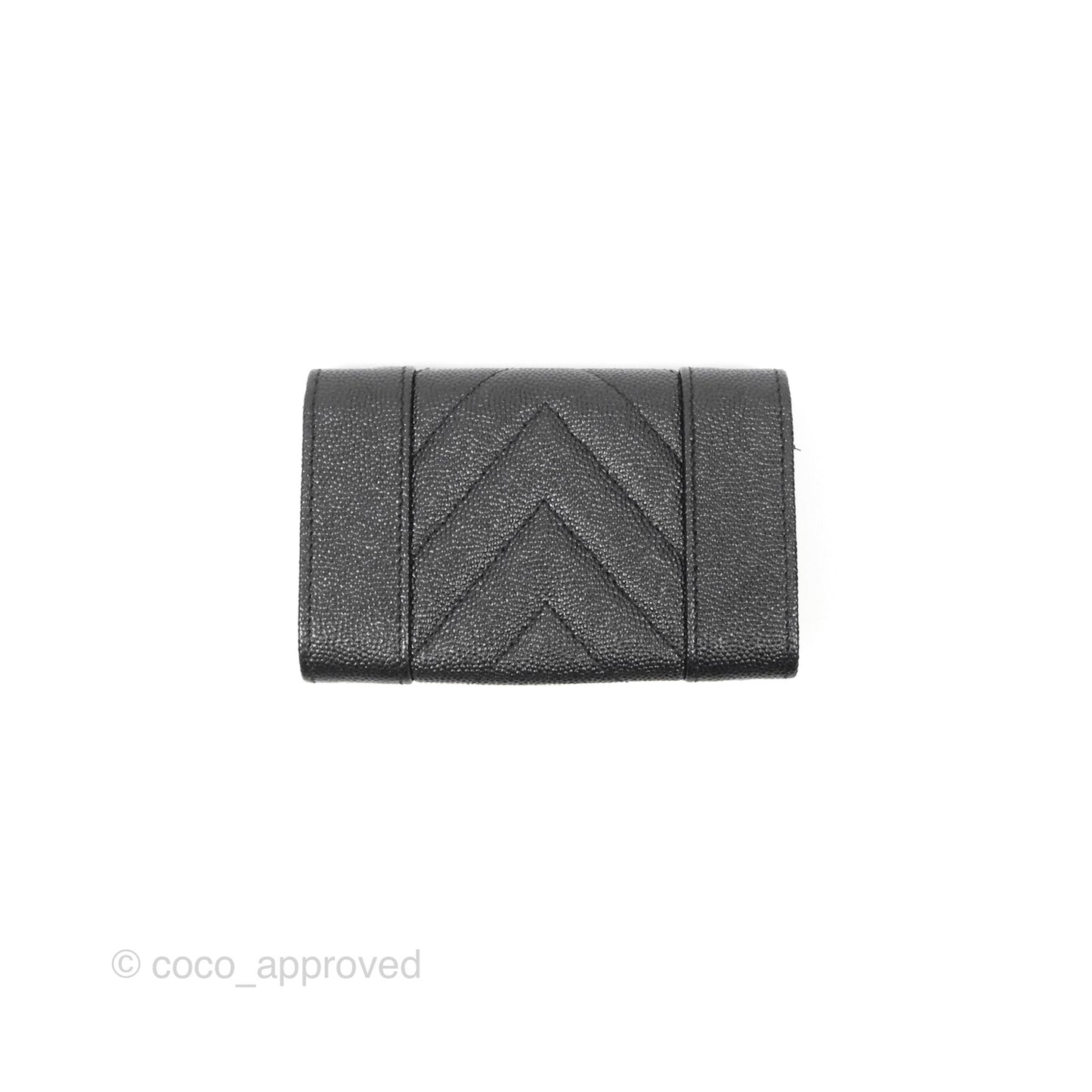 Chanel Chevron Mademoiselle Card Holder Iridescent Black Caviar Silver Hardware
