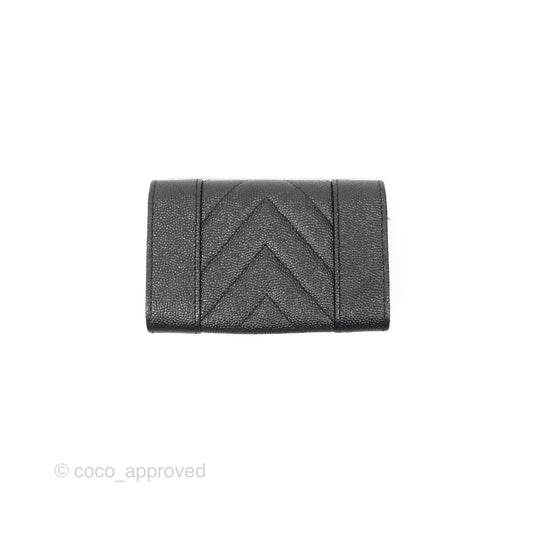Chanel Chevron Mademoiselle Card Holder Iridescent Black Caviar Silver Hardware