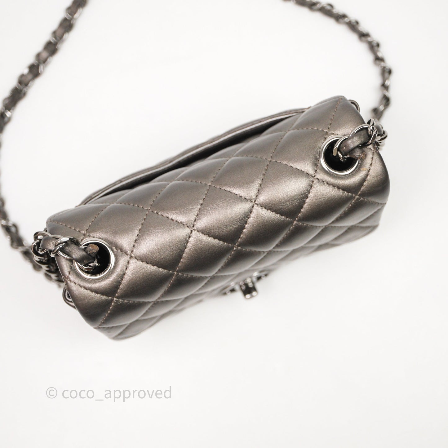 Chanel Mini Square Metallic Dark Grey Lambskin Dark Silver Hardware