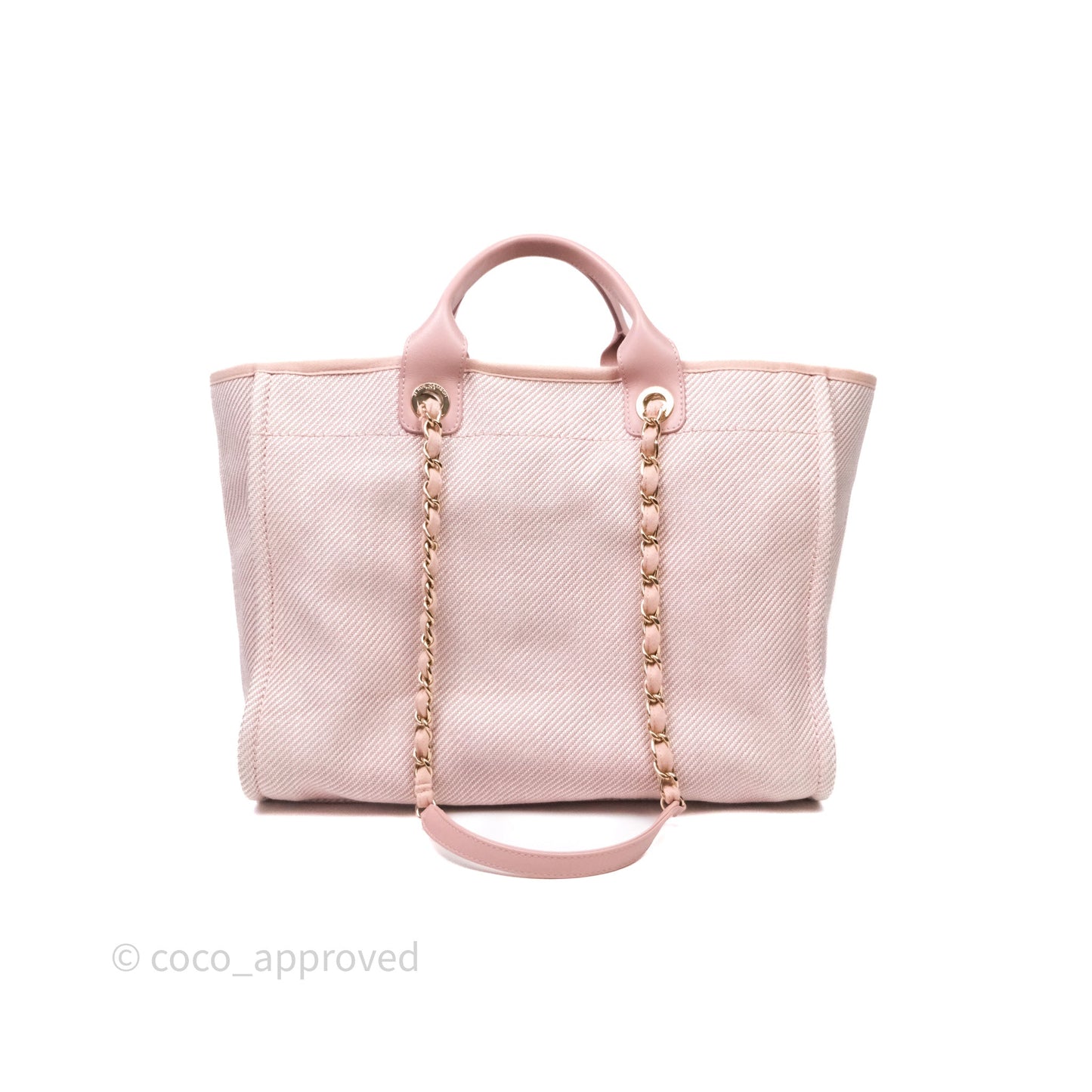 Chanel Large Deauville Tote Pink Canvas Gold Hardware
