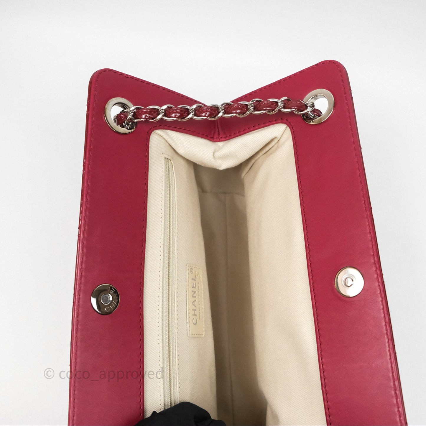 Chanel CC Shopping Tote Bag Red Patent Silver Hardware