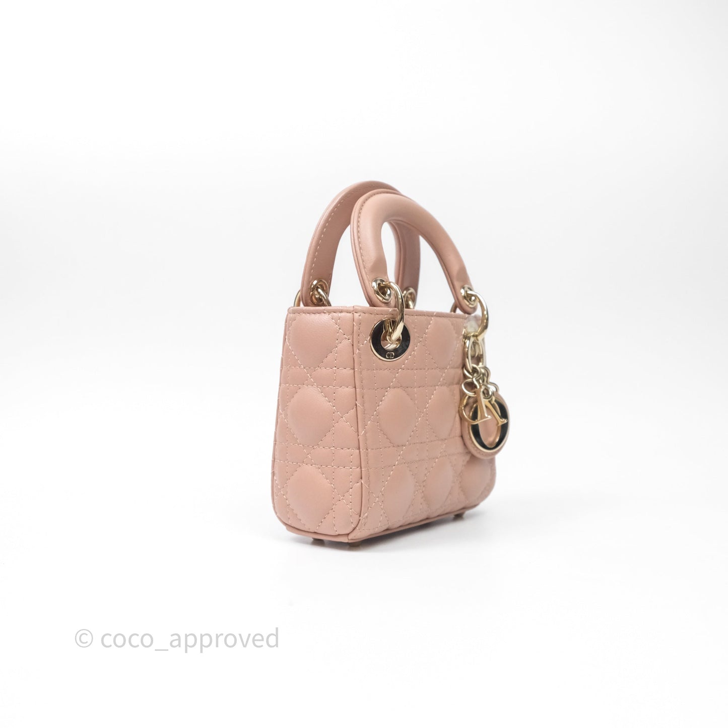 Christian Dior Micro Lady Dior Pink Beige Cannage Calfskin Gold Hardware
