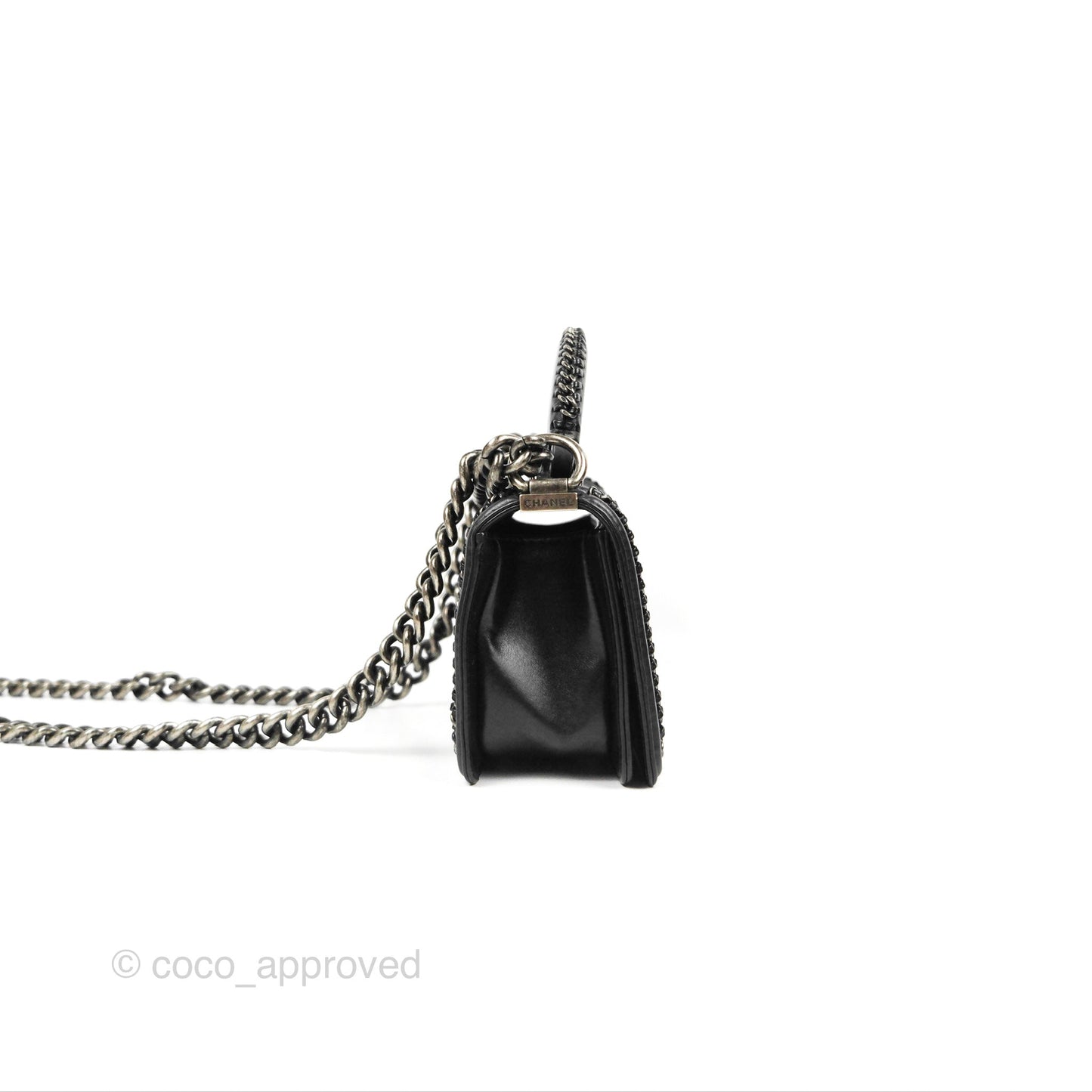 Chanel Small Chain Around Top Handle Boy Black Calfskin Ruthenium Hardware